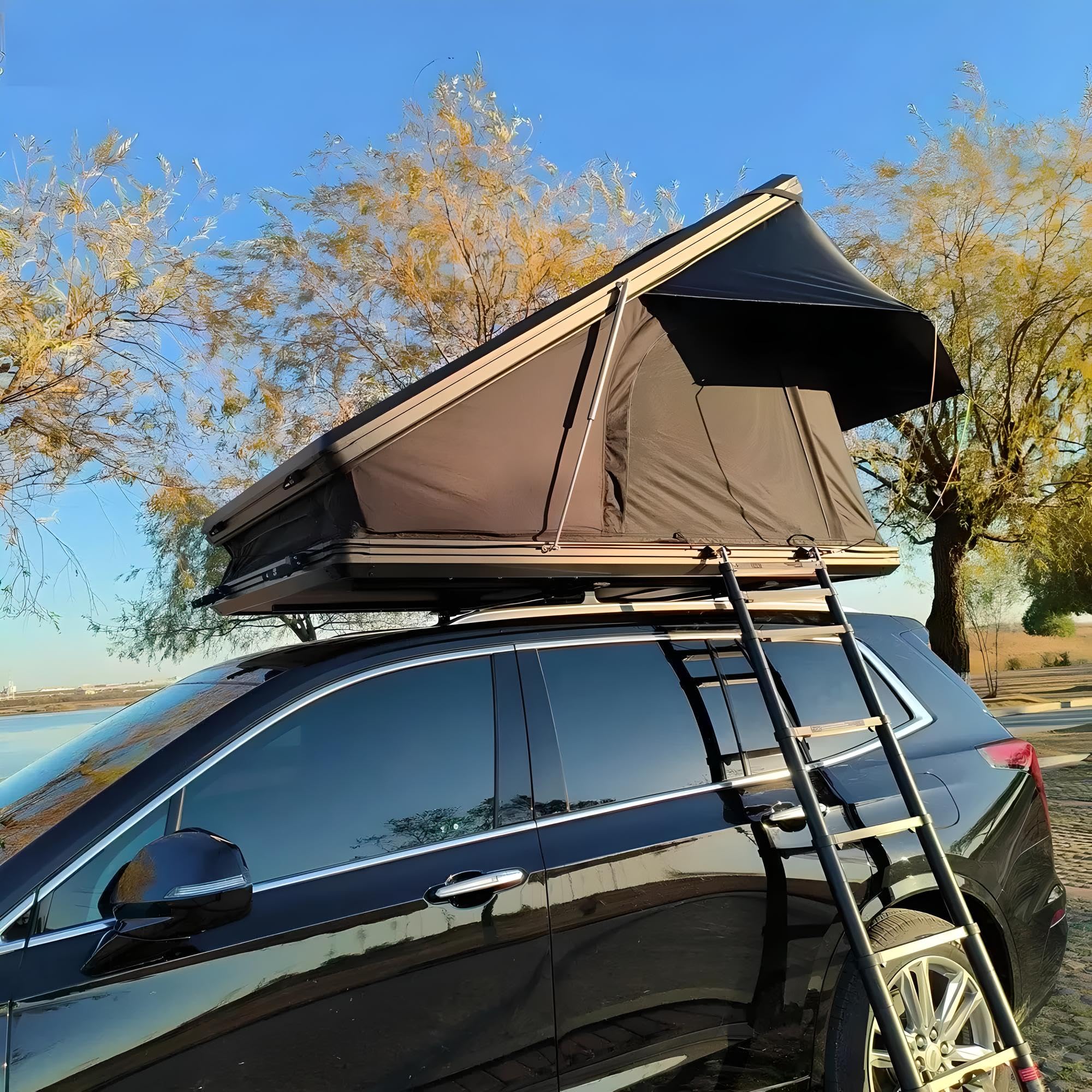 Tente de toit de voiture - Noir et gris - Boîtier rigide en aluminium - Tente de camping - Triangle