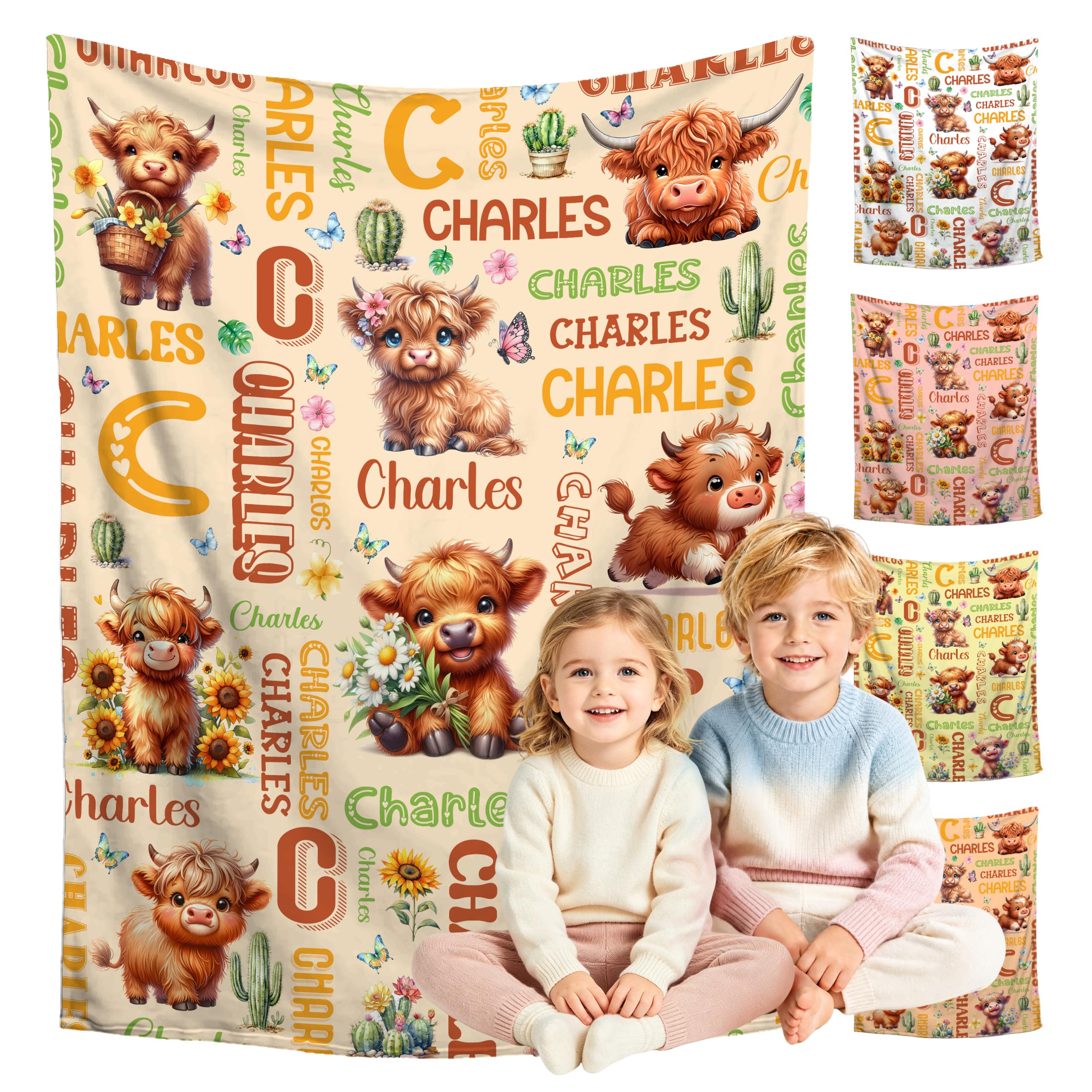 Custom Highland Cow Blanket for Boys Girls,Ultra Soft Personalized Gifts Baby Blanket,Customized Throw for Toddlers Newborn Stroller Crib,40"x50"