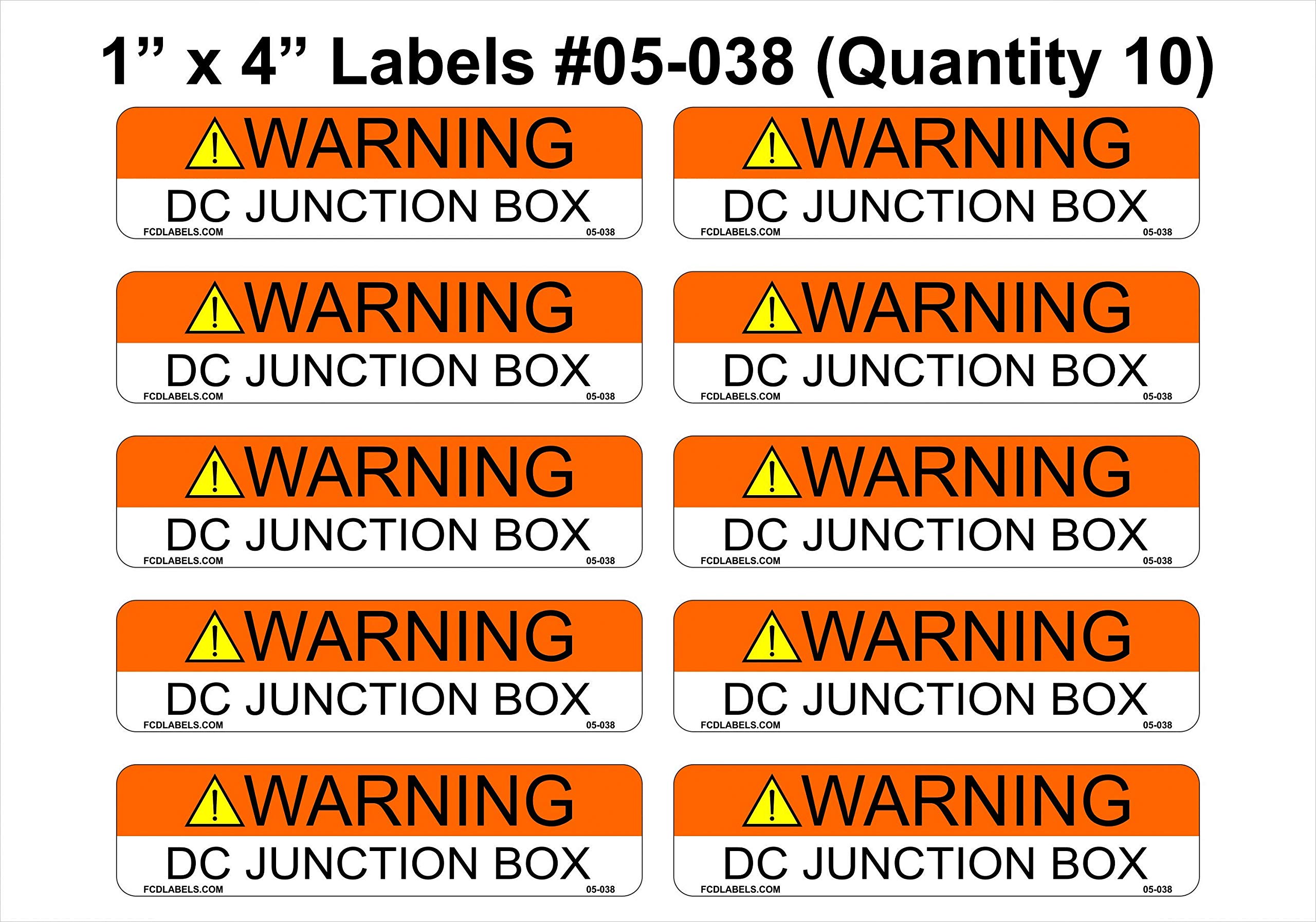 05-038 Warning DC Junction Box Vinyl Label Pack (Pack of 10)