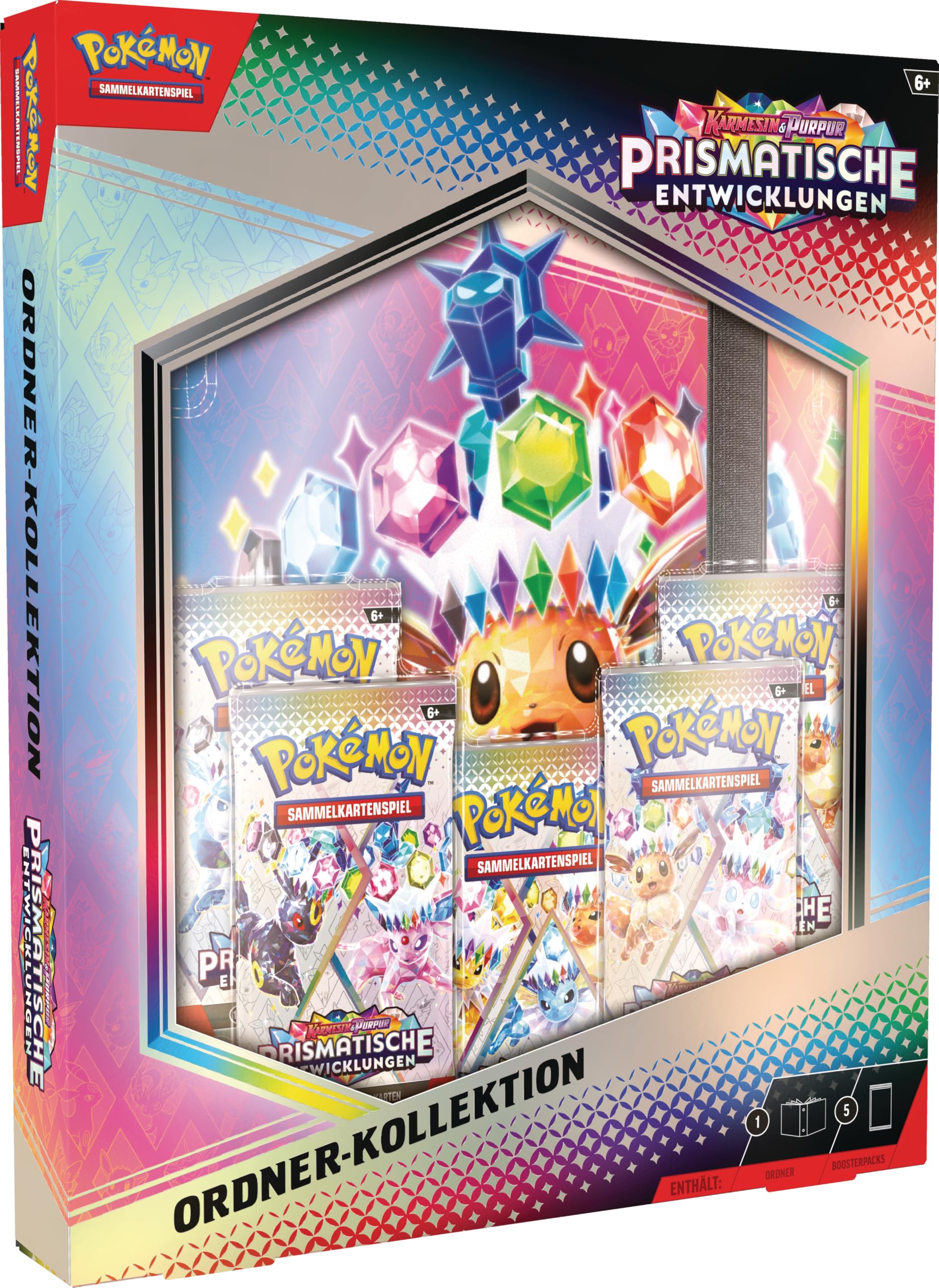 Pokémon - Kolekcjonerska gra karciana kolekcja karmesin & purpur – rozwój pryzmatyczny (segregator z 378 przegródkami na karty i 5 pakietami Booster)