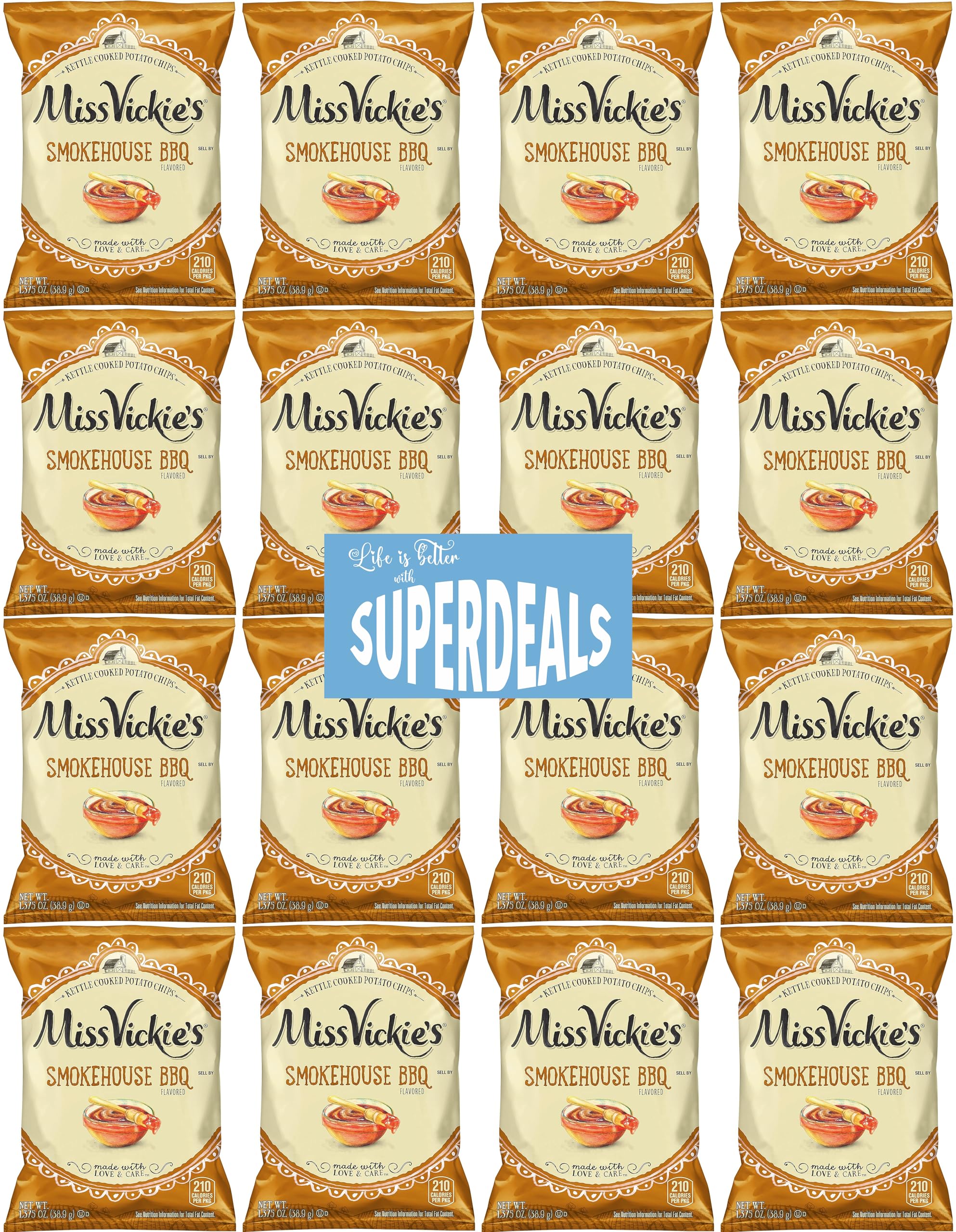 Kettle Cooked Potato Chips by Miss Vickie's Value Pack Bundled by SUPERDEALS | 1.375 Oz Bag | Smokehouse BBQ | Pack of 16 with mystery bonus gift