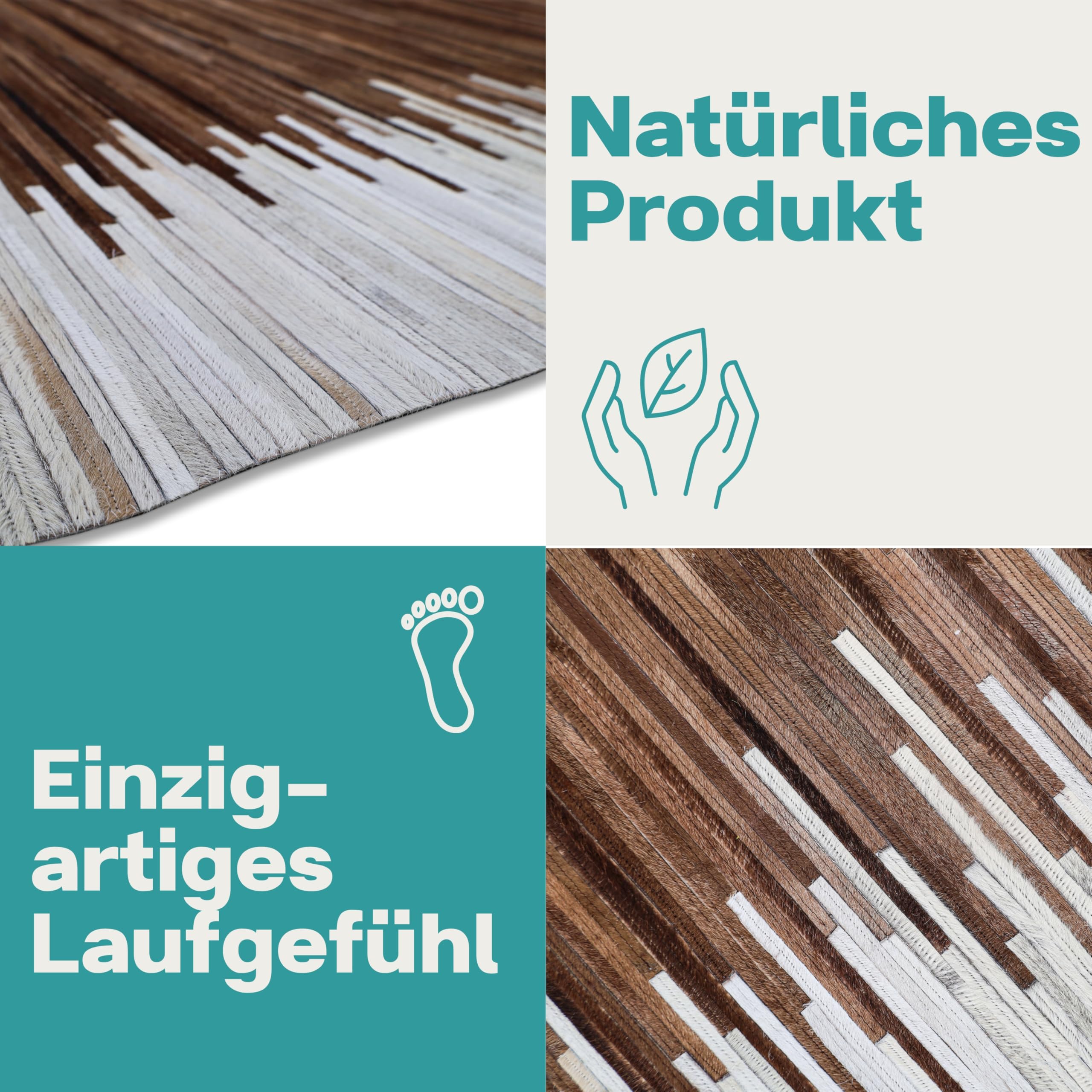 MY-RUG Fellteppich 80x150cm aus echtem Kuhfell - Rindlederteppich Braun