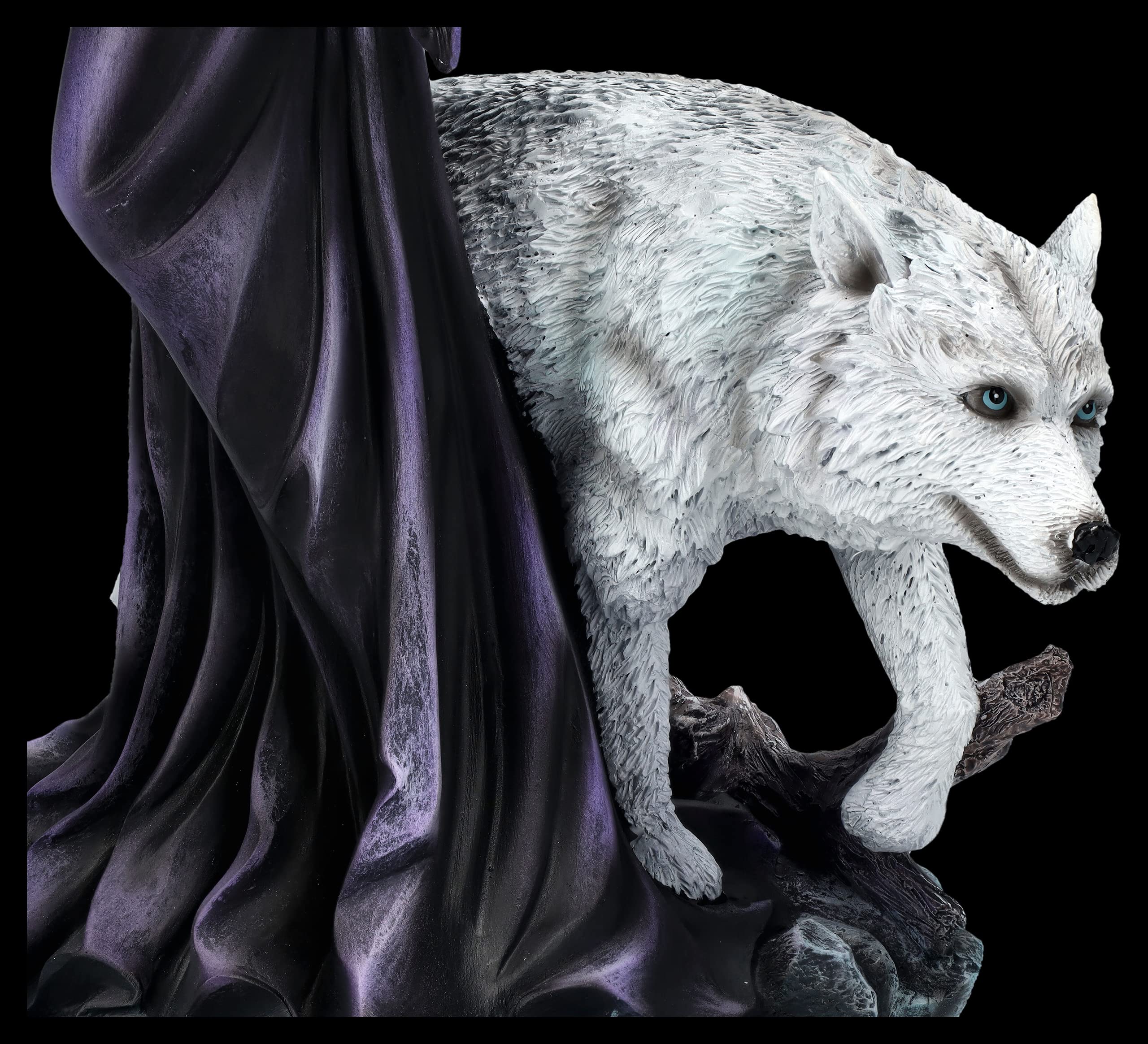 Fantasy Elfen Figur - Amora mit Bogen und Wolf 39,5 cm | Kriegerin Statue