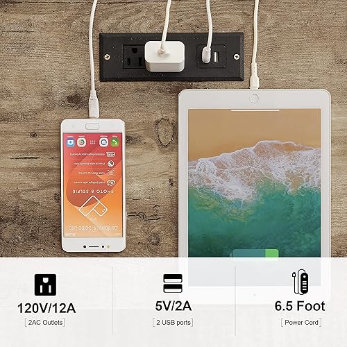 Miniatura 6 de VECELO Mesas laterales color gris polvo con estación de carga, mesita de noche de 24 pulgadas con puertos USB y tomas de corriente, muebles de noche