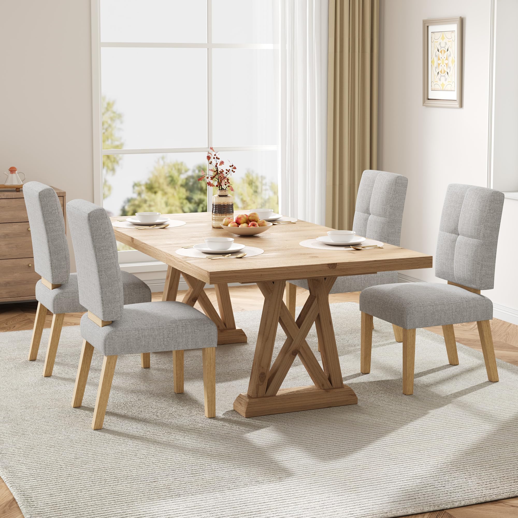 HOMRELEXA Holz esszimmerstühle 4er Set, küchenstühle 4er Set, Dining Chairs mit wolkig-weicher Sitzpolsterung und verstärkter Struktur, für Küche/Wohnzimmer/Essbereich, einfach zu montieren, Grau