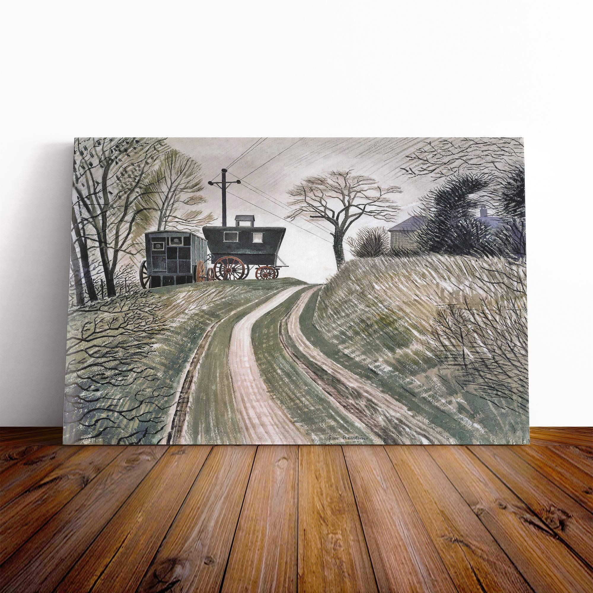Eric Ravilious Cart On Hill Canvas Print | Gallery Wrapped 30mm Frame Wall Art | 20x14 inches | Ready to Hang | Modern Landscape Picture | Living Room Bedroom Lounge Office