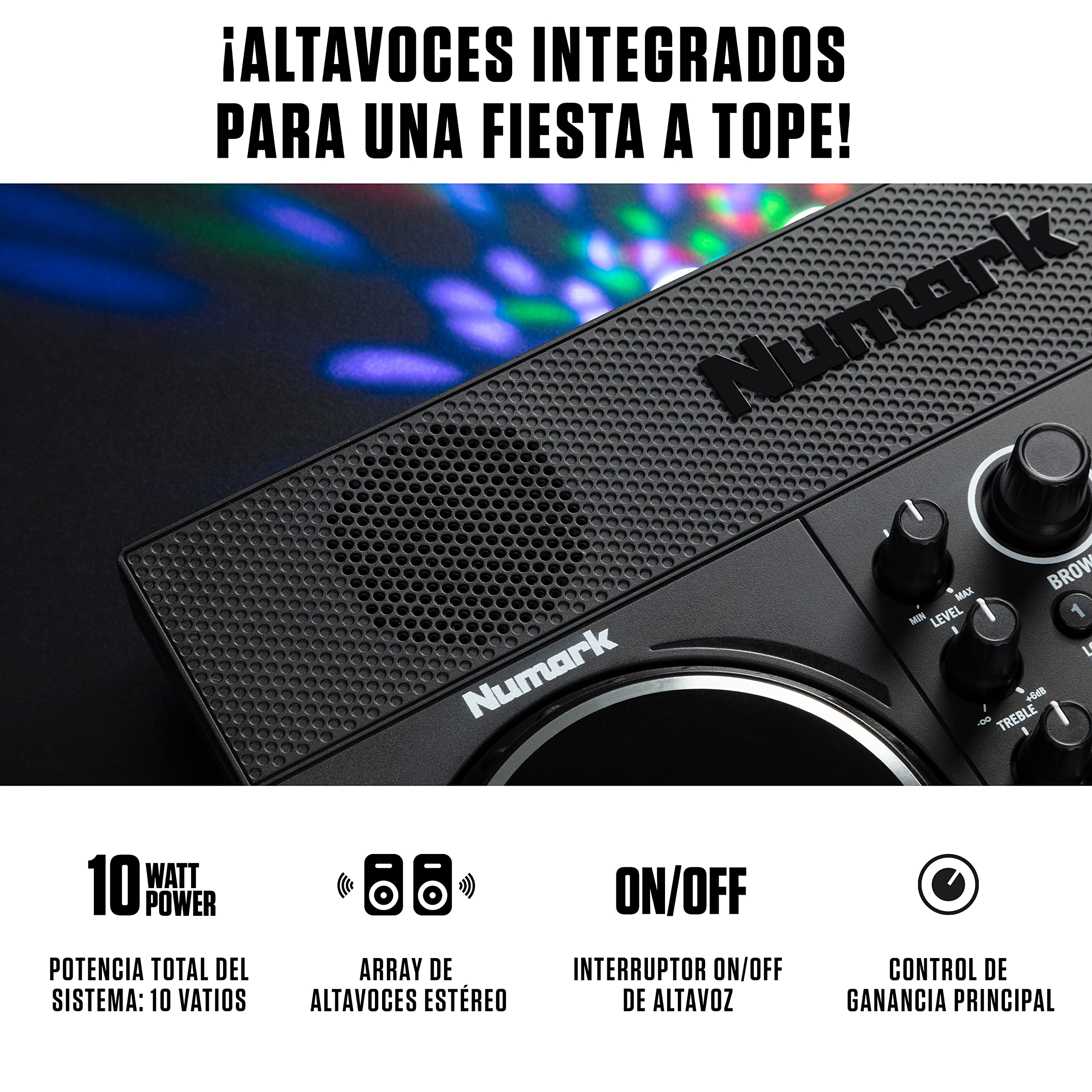 Numark Party Mix Live + HF 125 - Set de DJ, Controlador DJ con luces DJ integradas, altavoces y mezclador DJ para Serato DJ Lite + Auriculares de DJ Profesionales