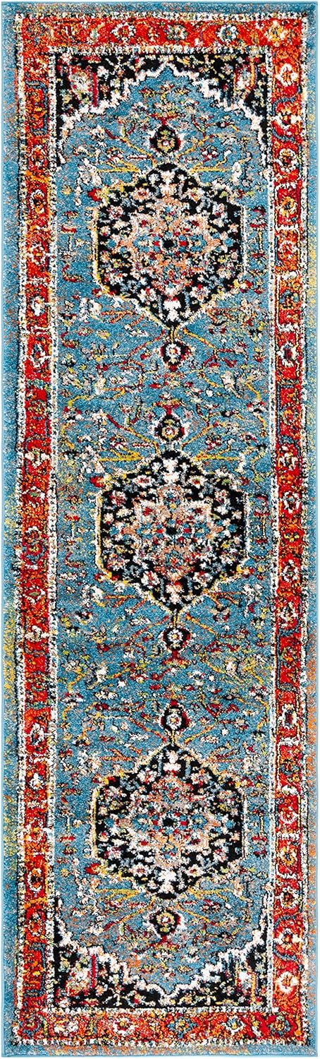 SAFAVIEH Vintage Hamadan Collection Runner Rug - 2'3" x 8', Blue & Red, Traditional Oriental Medallion Design, Non-Shedding & Easy Care, Ideal for High Traffic Areas in Living Room, Bedroom (VTH266M)