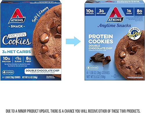 Miniatura 18 de Atkins Galleta de proteína con chispas de chocolate, postre proteico, rico en fibra, 0.11 onzas de carbohidratos netos, 0.04 oz de azúcar, apto