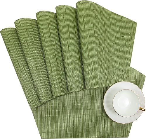 Miniatura 6 de SHACOS Juego de 5 manteles individuales de mesa redonda de vinilo tejido con cuña con centro de mesa, manteles individuales redondos resistentes al