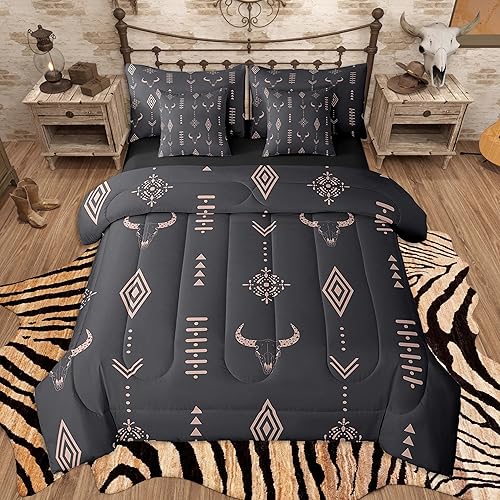Feelyou Western Comforter Set 7 Pieces Queen Size Kids, Cow 