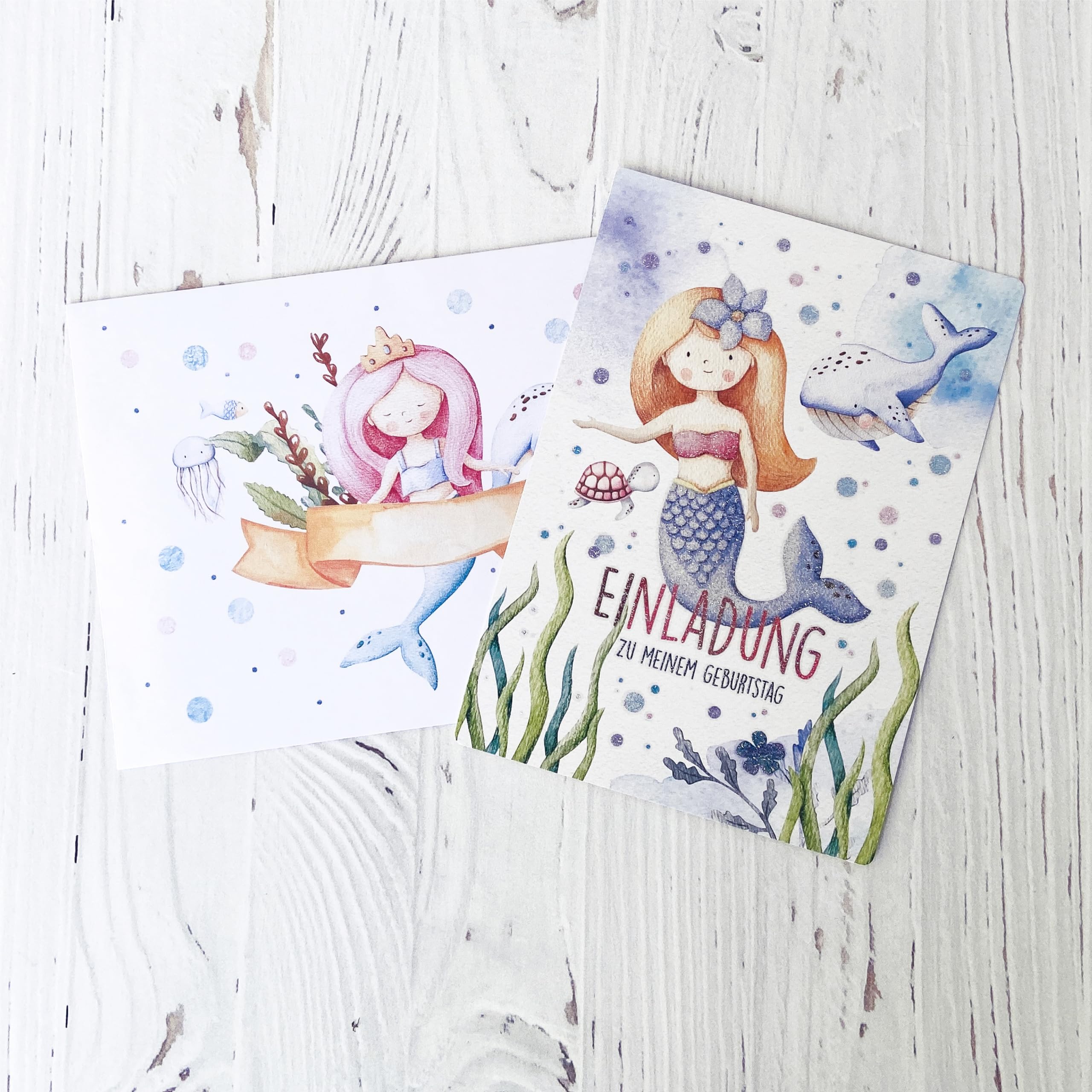 12 Biglietti D'invito Per Compleanno A Tema Sirena Con Glitter E Buste – Formato DIN A6 + C6 – Made In Germany