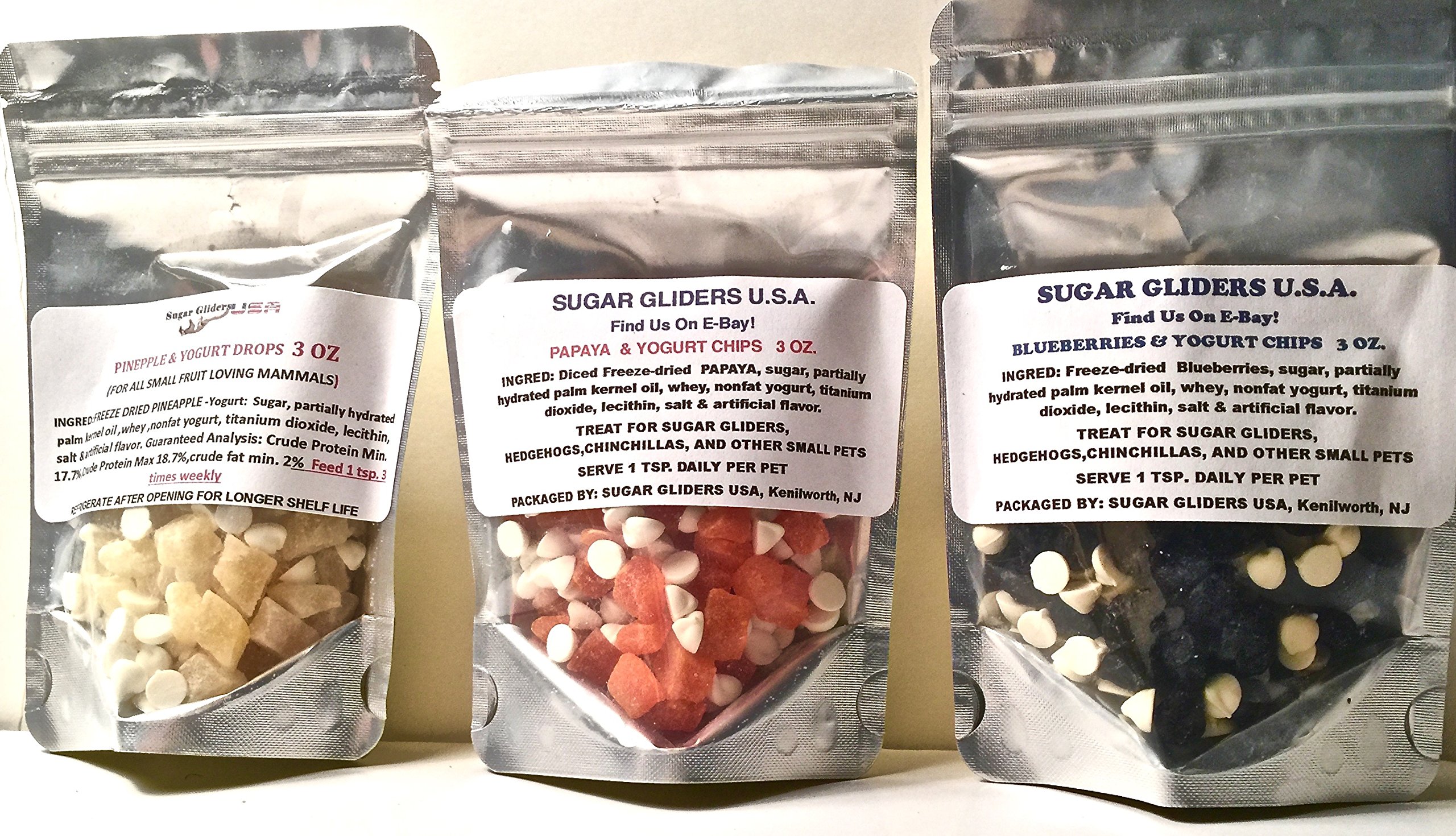 Blueberry, Papaya, Pineapple Yogurt- Pack Treats for Small Animals  OZ Each/Cold Pack Ship Summer ONLY