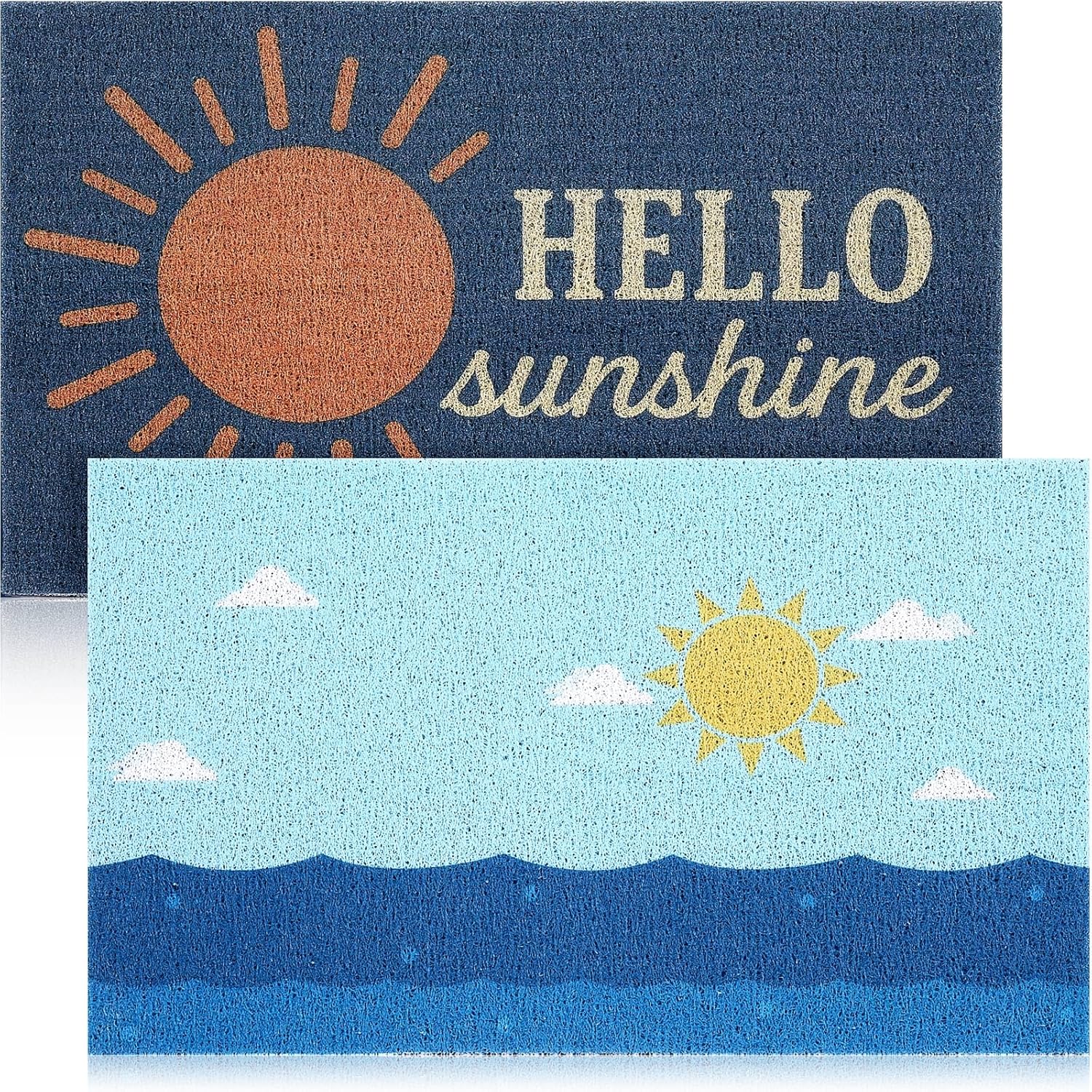 Drydiet 2 Pcs Hello Sunshine Decorative Doormat Sunshine Welcome Mat Lavender Sun Floor Mats Summer Non Slip Door Rugs for Outdoor Indoor Porch Entryway Kitchen Decor 24 x 36 Inch