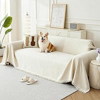Couch Cover for Dogs, Boho Sofa Covers for 3 Cushion Couch, Chenille Sof...