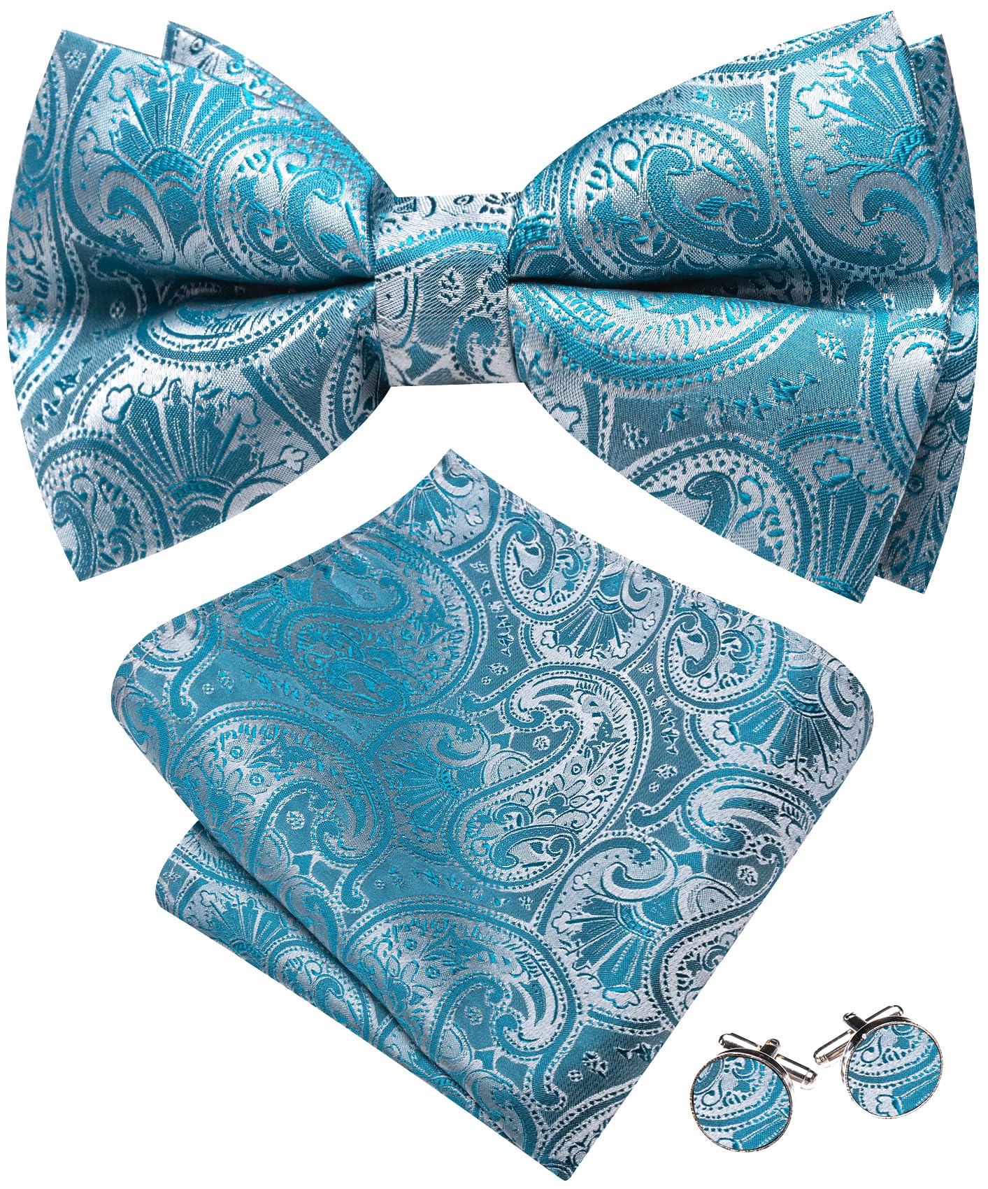 Barry.Wang Paisley Striped Bow Tie for Men Silk Pre-Tied Bowtie Set