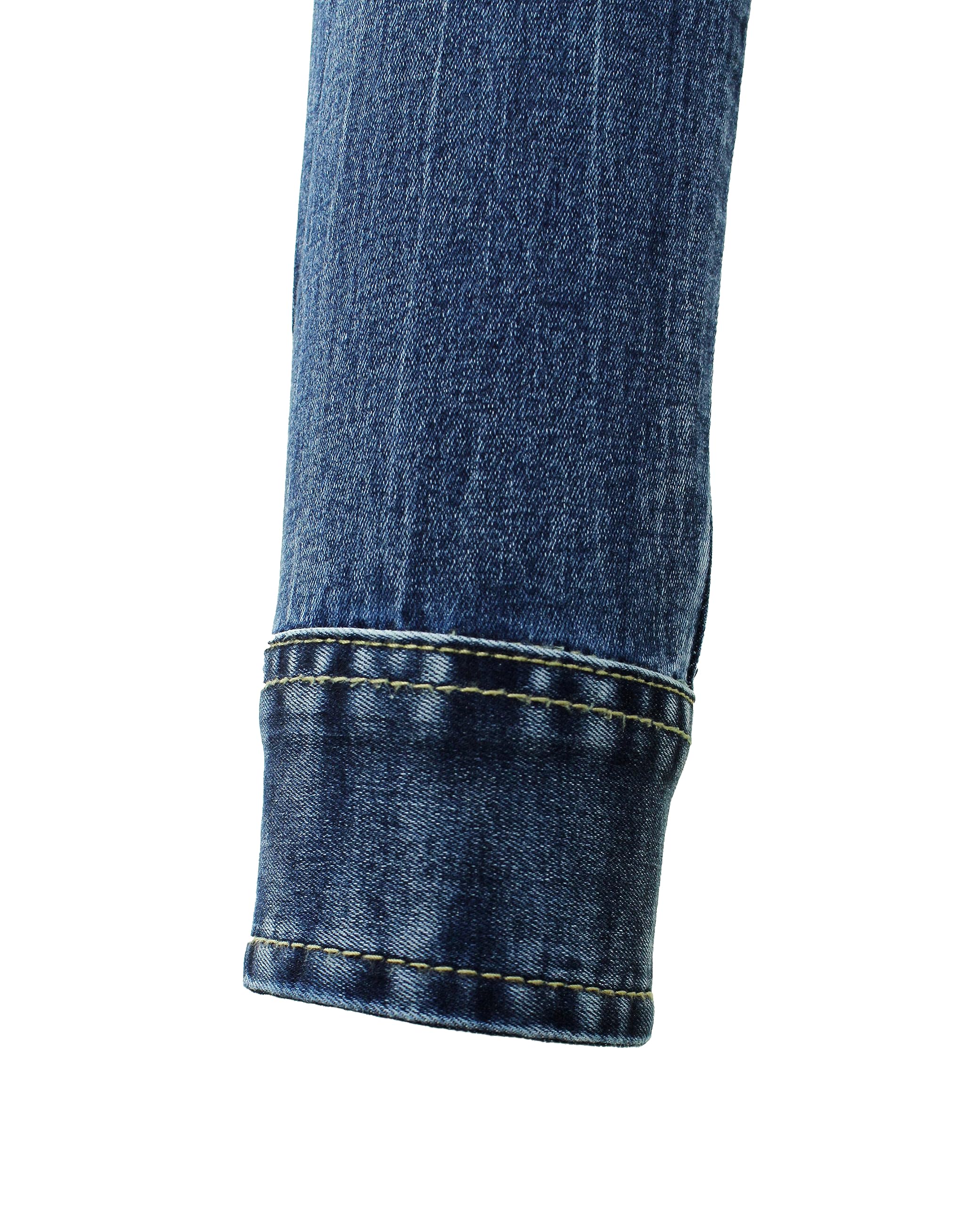 Evoga Camicia di Jeans Uomo Denim Casual con Collo alla Coreana Slim Fit