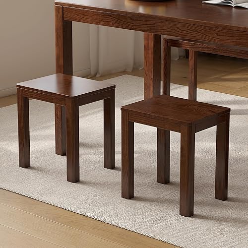 Miniatura 7 de Mesa auxiliar 100% de madera maciza para sala de estar, taburetes de comedor de nogal con bordes redondos, taburete de 17 pulgadas, reposapiés