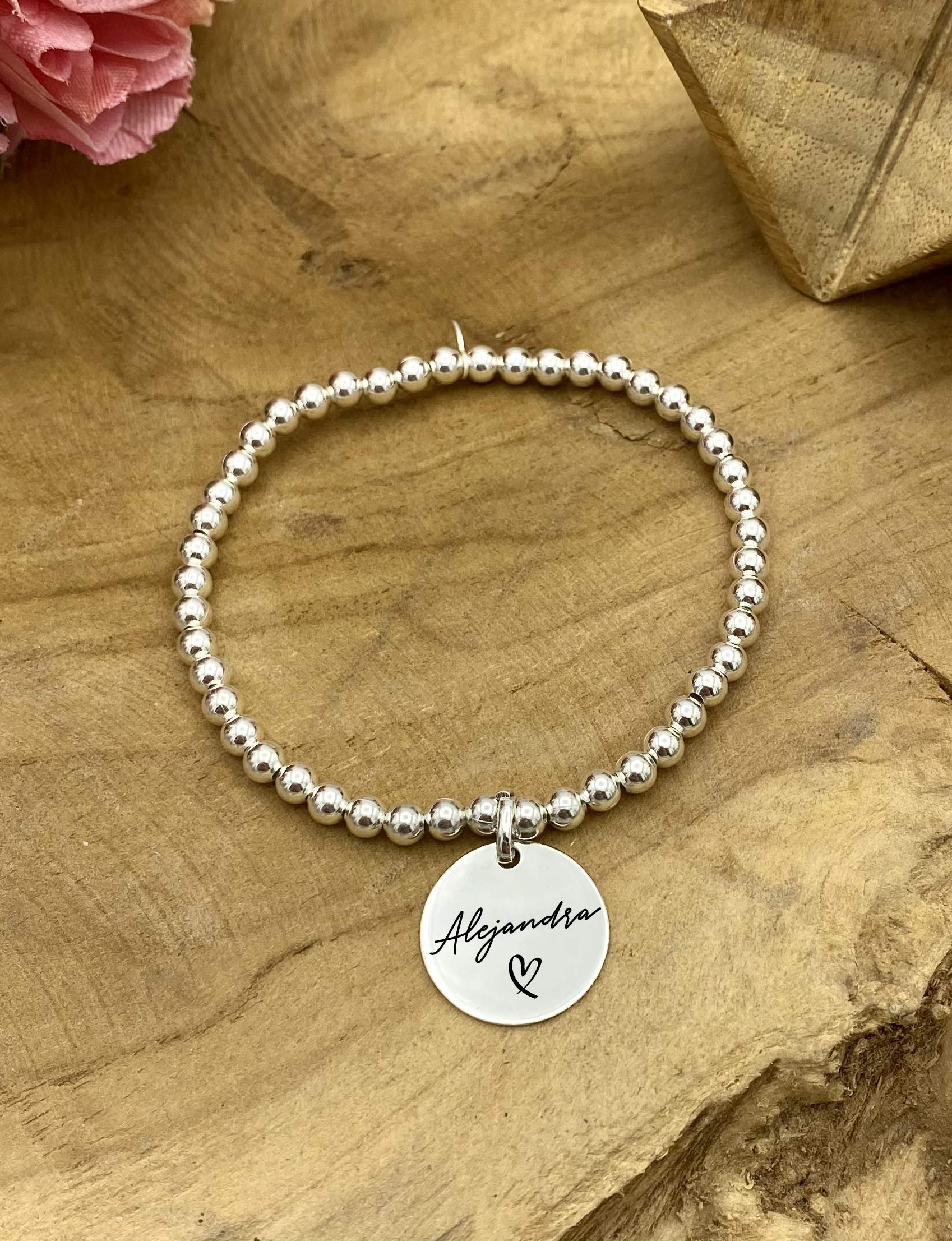 Pulsera Personalizada en Plata de Ley grabada a láser Regalo Perfecto Mujer