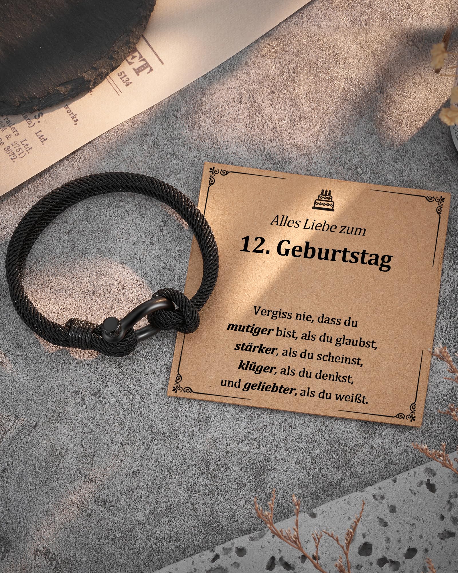 Alles Gute zum 12./13./16./18. Geburtstag für Jungen, geflochtene Seilarmbänder mit Spruchkarte