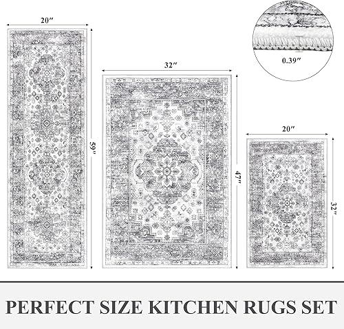 Miniatura 76 de Pauwer Juego de 3 alfombras de cocina antideslizantes y lavables para el suelo, alfombra de pasillo de cocina, alfombra bohemia para fregadero
