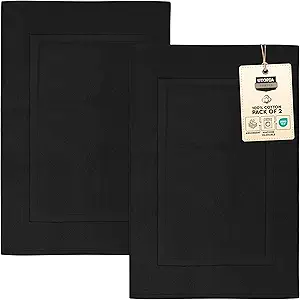 Utopia Towels Cotton Banded Rug, Bath Mats, Not a Bathroom Rug, 21 by 34 Inches, 100% Ring Spun Cotton, Highly Absorbent Shower Bathroom Floor Mat, Black, 2 Pack