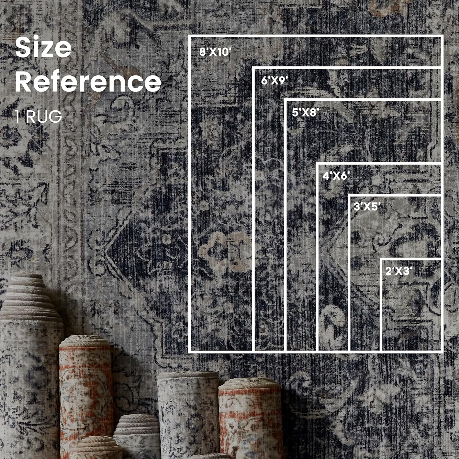 SLEEP ZONE 6 x 9 Area Rug for Bedroom, Machine Washable Area Rugs for Living Room, Low Pile Lightweight Non Slip Carpet, Vintage Rug for Dining Room, Home Office, Teal