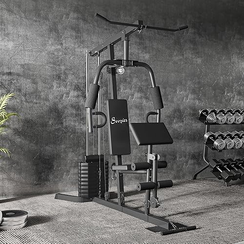 Miniatura 9 de Soozier Sistema de gimnasio en casa, estación de entrenamiento multifunción con pila de peso de 100 libras, resistencia de 100 libras para máquina