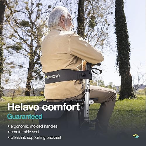 Miniatura 10 de Helavo Rodillo plegable con asiento, ruedas giratorias de 360 de 8 pulgadas, 24.8 pulgadas de ancho, andador de aluminio ligero para personas