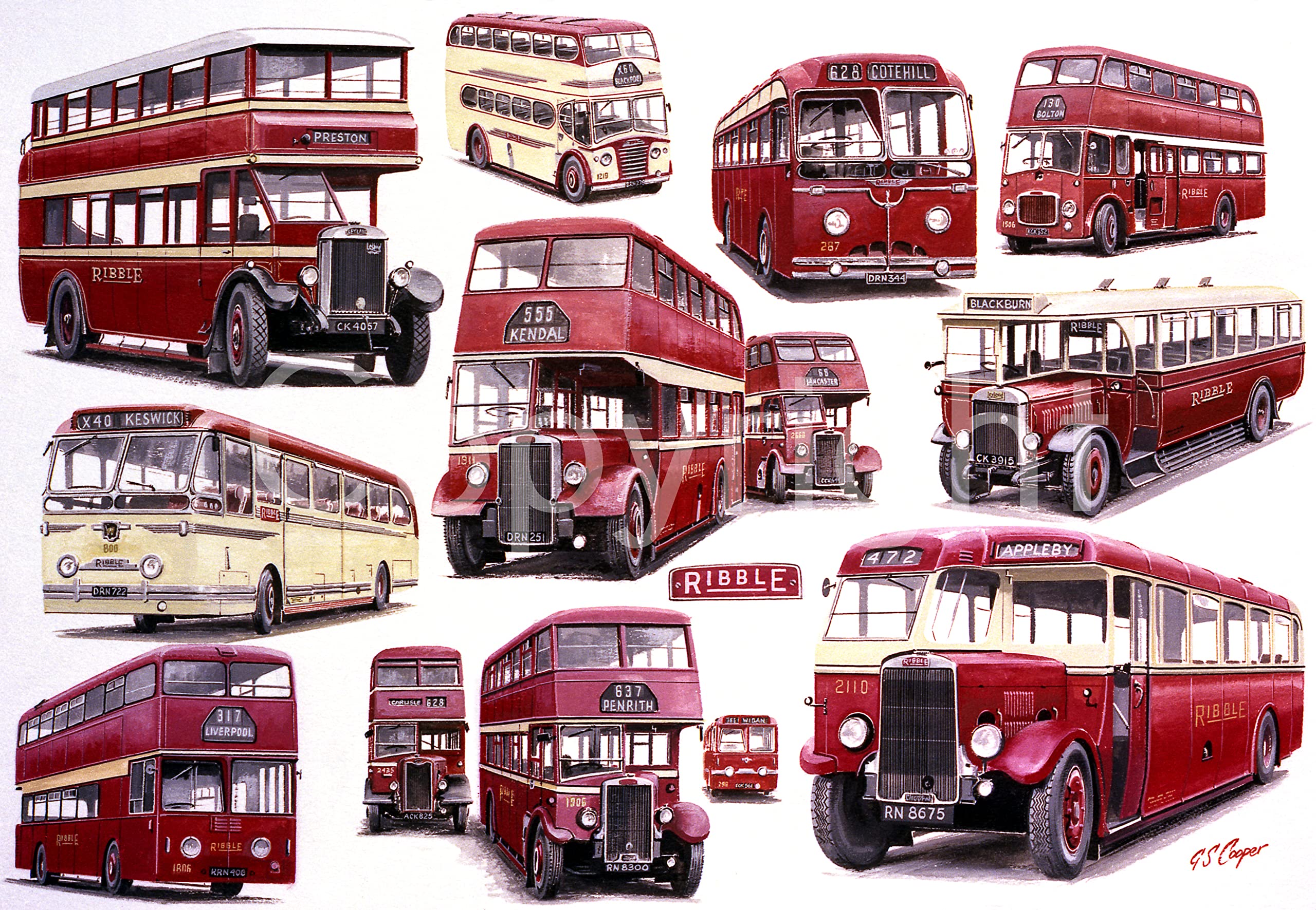 Lancashire Ribble Bus Montage Metal Wall Art