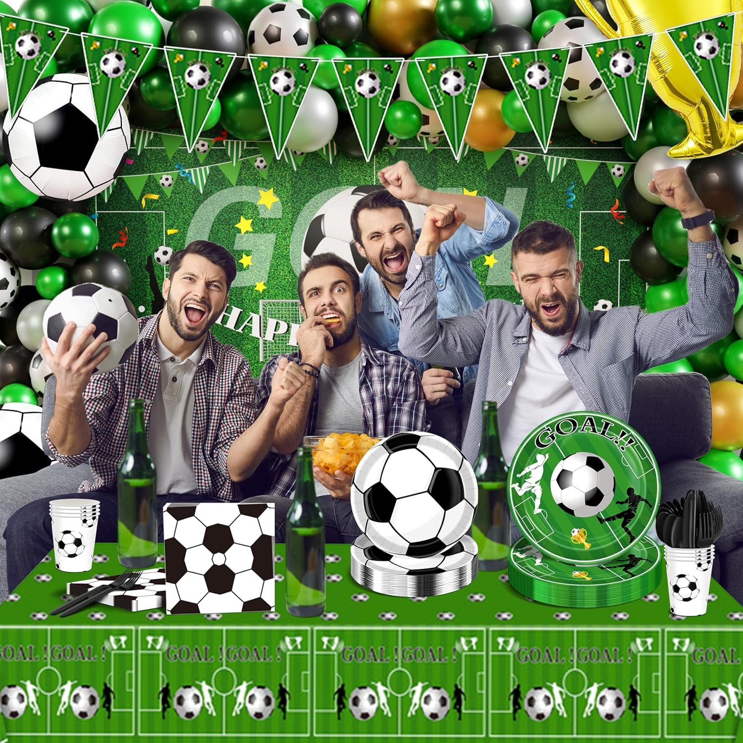 Soccer Themed Birthday Party Decorations Supplies, Sport Football Themed Party Decor with Paper Dinnerware Plate Cup Napkin Backdrop Tablecloth Banner Balloon Arch Kit - Image 7