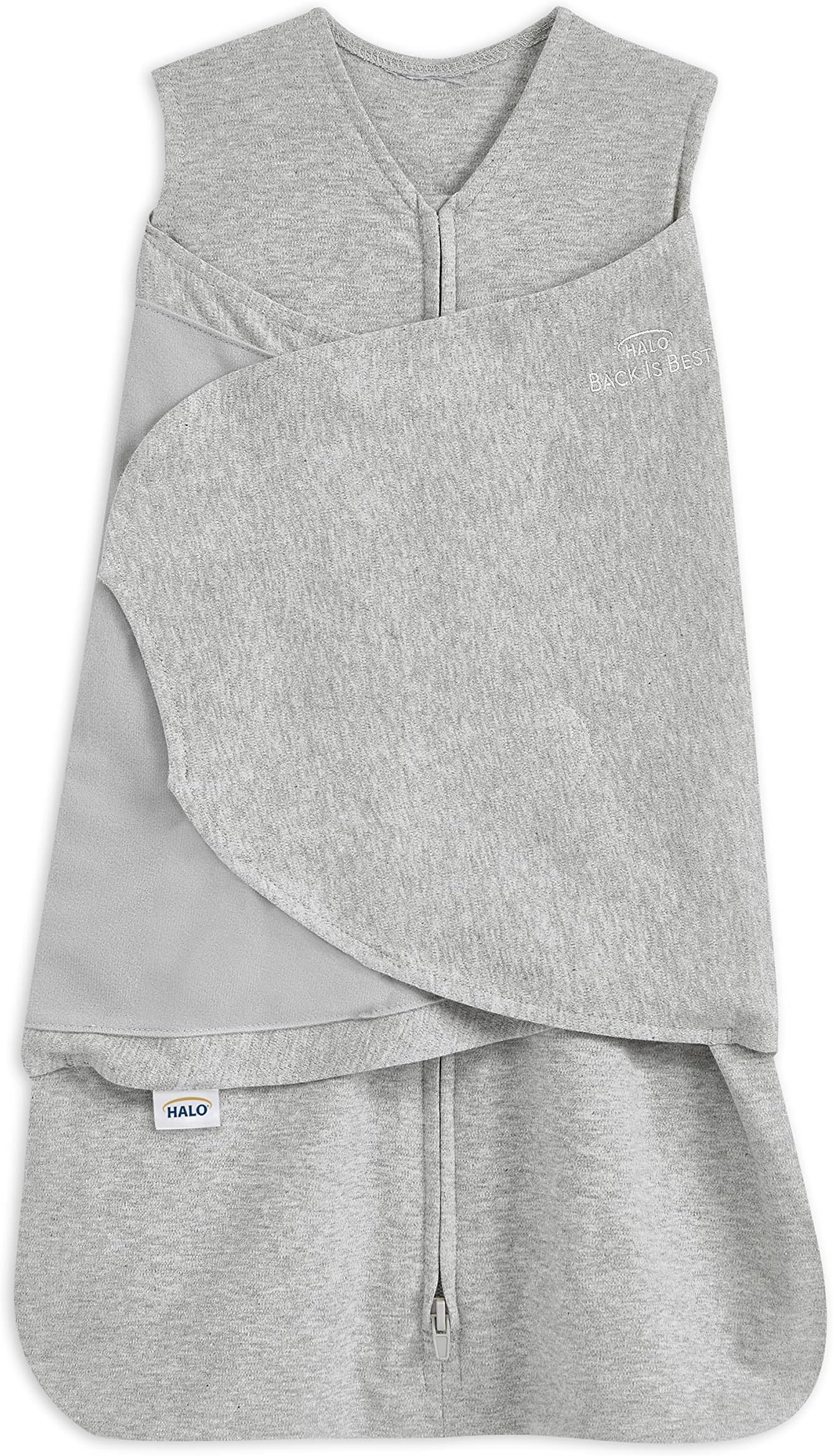 HALO 100% Cotton Sleepsack Swaddle, 3-Way Adjustable Wearable Blanket, TOG 1.5, Heather Grey, Small, 3-6 Months