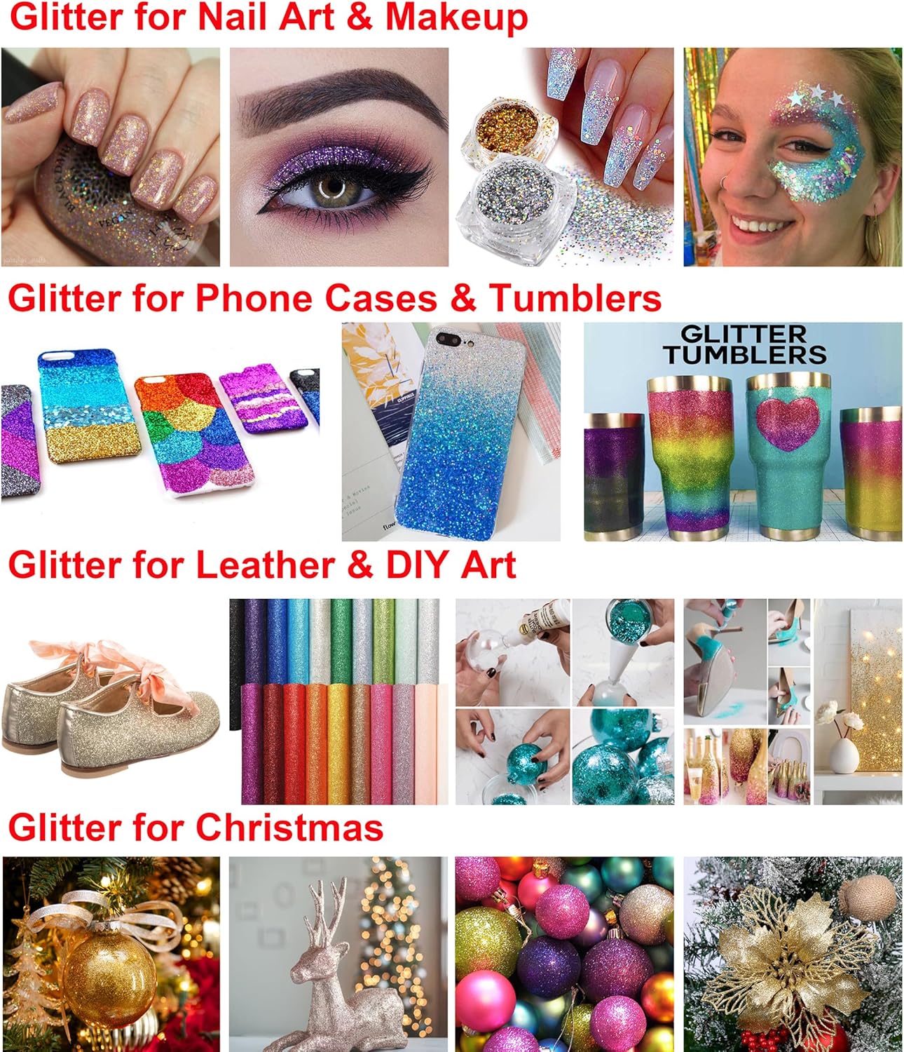 24-Color Holographic 0.1MM Extra Fine Glitter Flakes for Craft Nail Art | Cosmetic-grade iridescent glitter for hair,resin,tumblers,soap&candles making,Holographic sparkle,DIY festival party