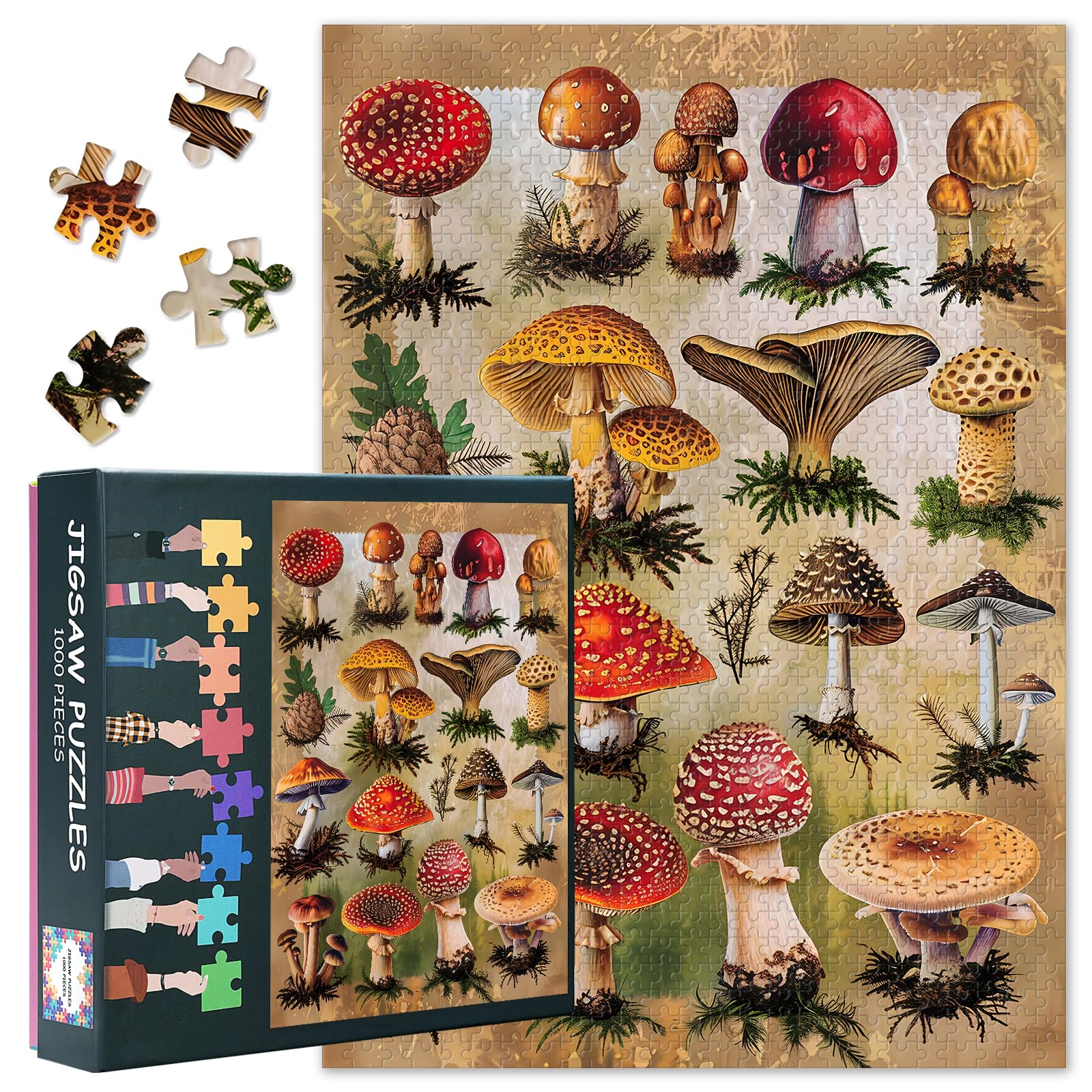 Mushrooms Jigsaw Puzzles for Adults 1000, Botany Difficult Family Puzzle Educational Games Home Decoration Wild Plants Theme, Challenging Puzzles for Adults Men & Women Gift (27.5"x19.7") — image 1