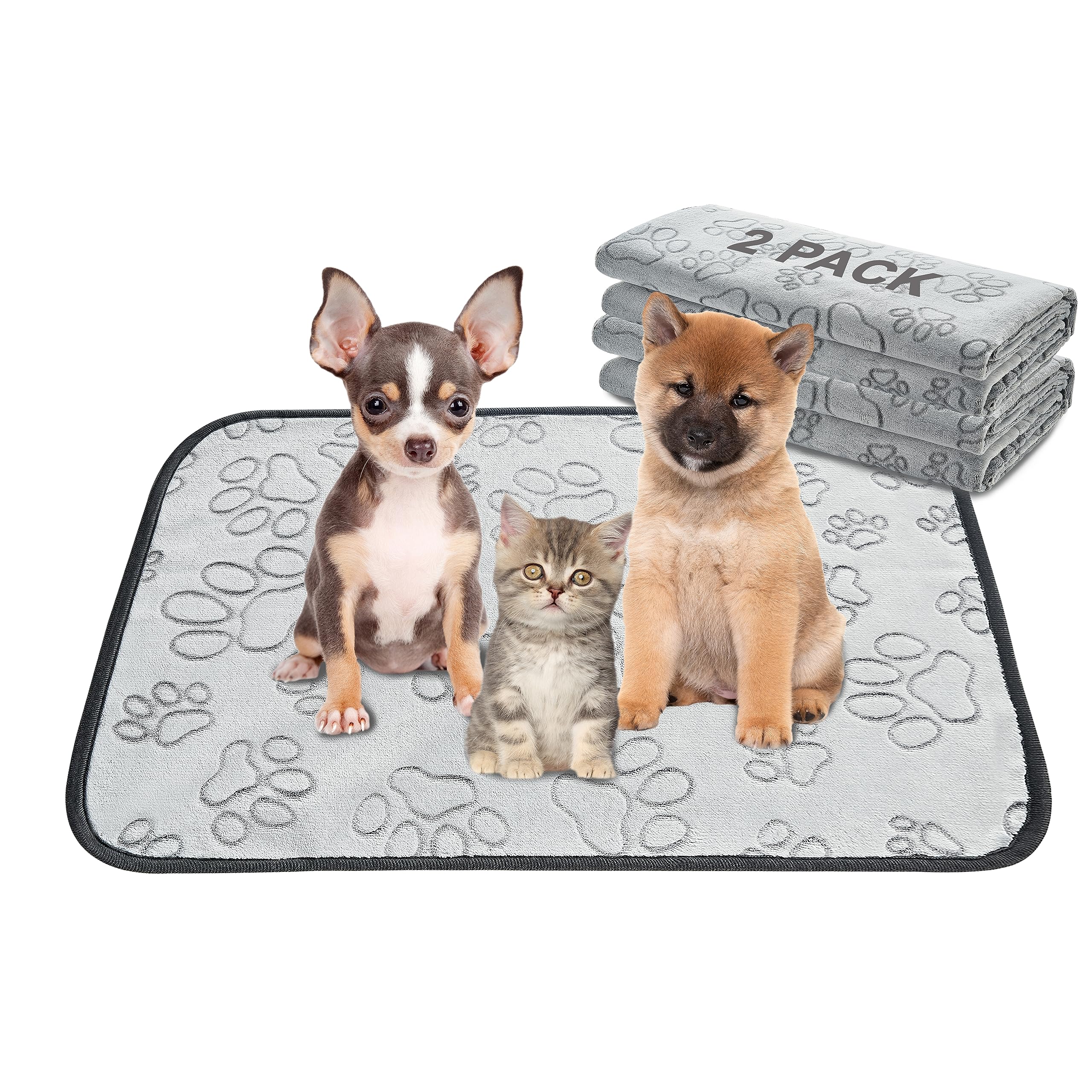 Qeils Reusable Puppy Pads, 2 Pack Washable Pee Pads for Dogs, Waterproof Non Slip Wee Wee pad, Absorbent and Leakproof Training Mats for Potty, Crate, Playpen, Bed, Sofa, 18"x 24"