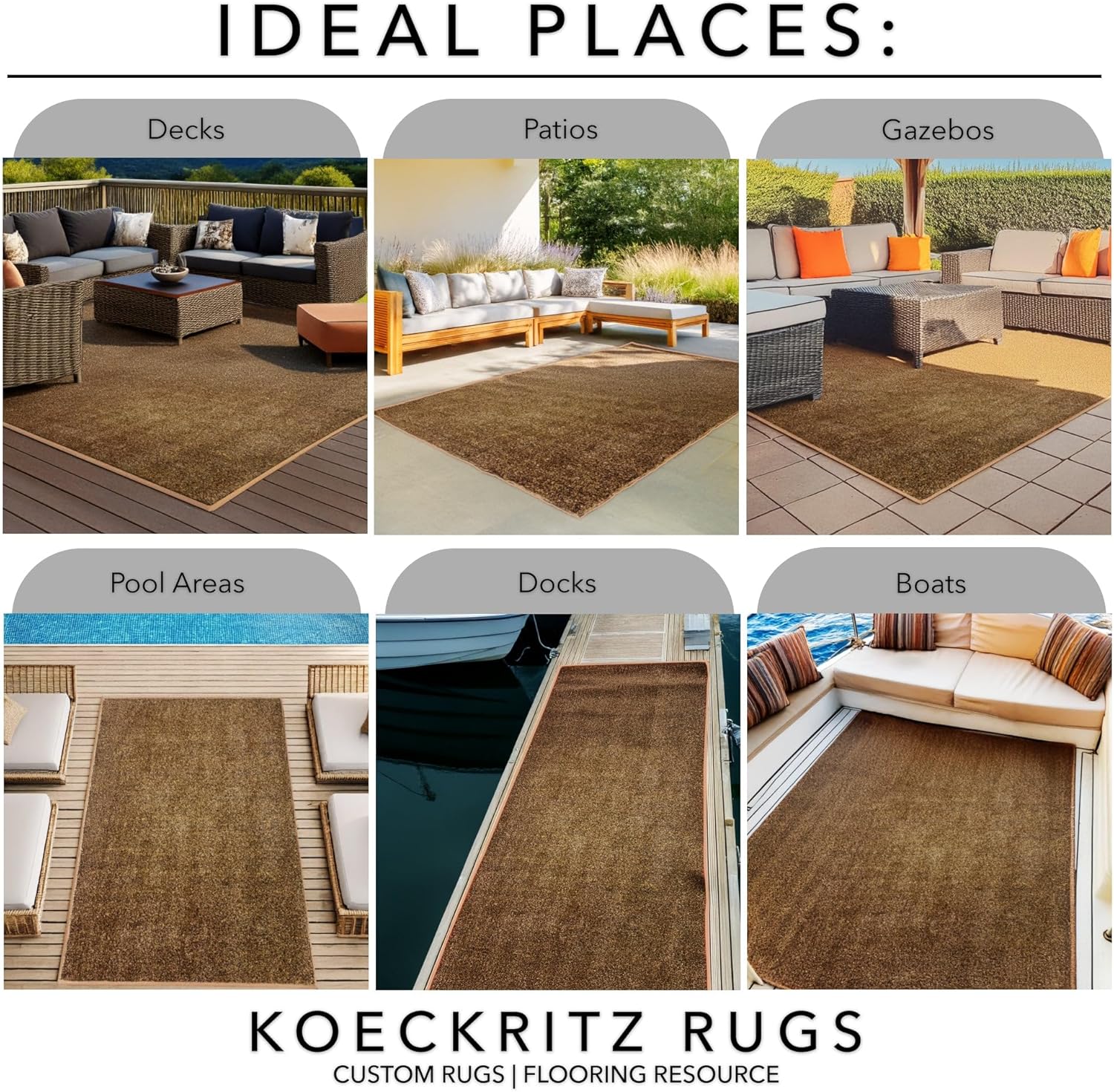 KOECKRITZ 9' x 9' Square Artificial Turf Indoor Outdoor Rug – Brown/Tan Synthetic Grass Carpet for Patio, Garden, Balcony & Landscape – Pet Friendly, Dog Grass, Lightweight