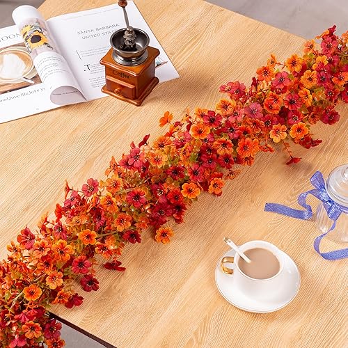 Miniatura 4 de Guirnalda de flores artificiales de hiedra, paquete de 4 decoraciones de 5.9 pies resistentes a los rayos UV, margaritas falsas de seda, flores