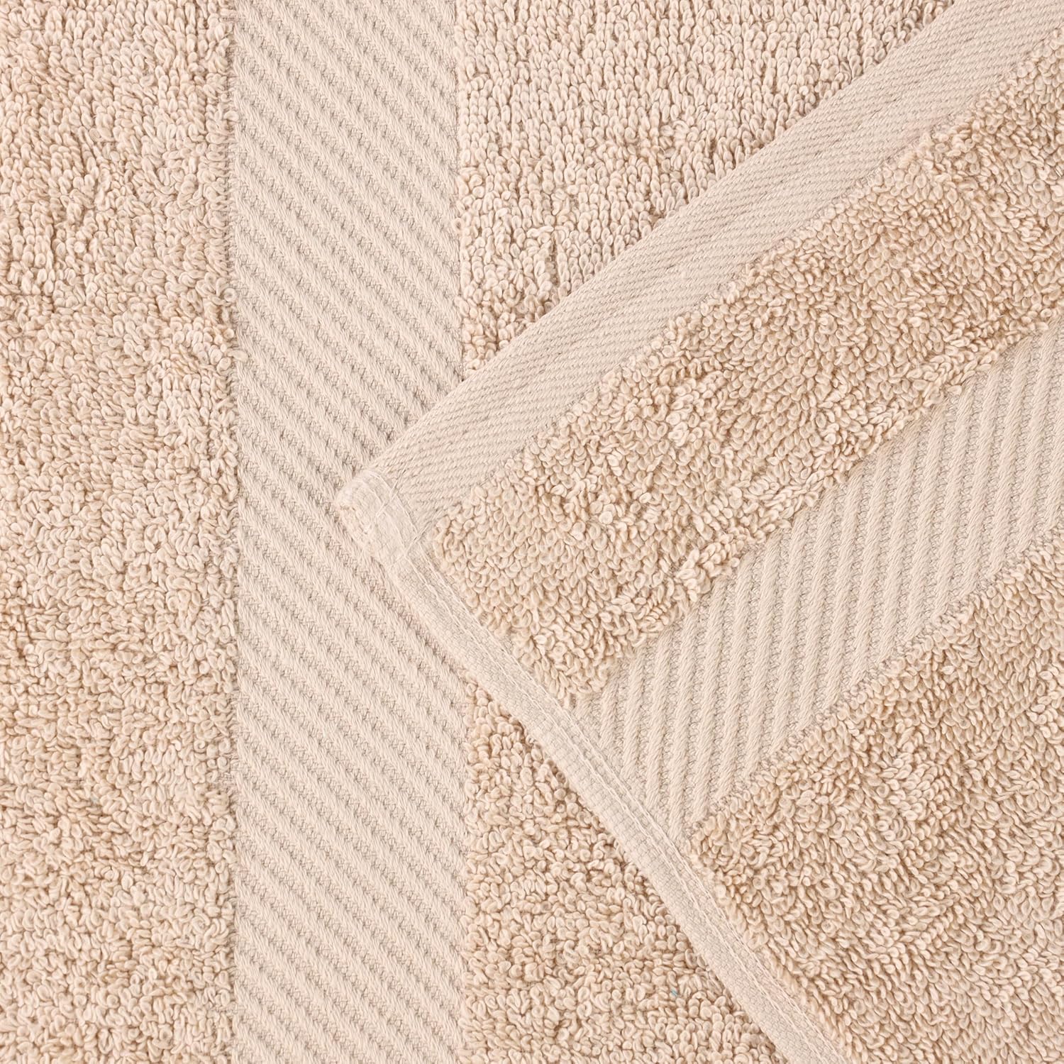 SUPERIOR Kendell Egyptian Cotton Bath Towel Set, Luxury Towels, Absorbent, Shower, Spa Essentials, Large Towels, Bath Basics, Solid, Classic Modern Dobby Border, Set of 4, Fawn