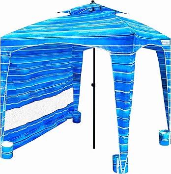 Beach Cabana Canopy Shelter Sun Shade Tent 6 X 6 - UPF 50+ Waterproof - Easy Setup 2 Layer Wind Vent Umbrella 6 Ft X 6 Ft BONUS sidewall Beach, Lake, Park for Family - 2 to 4 People