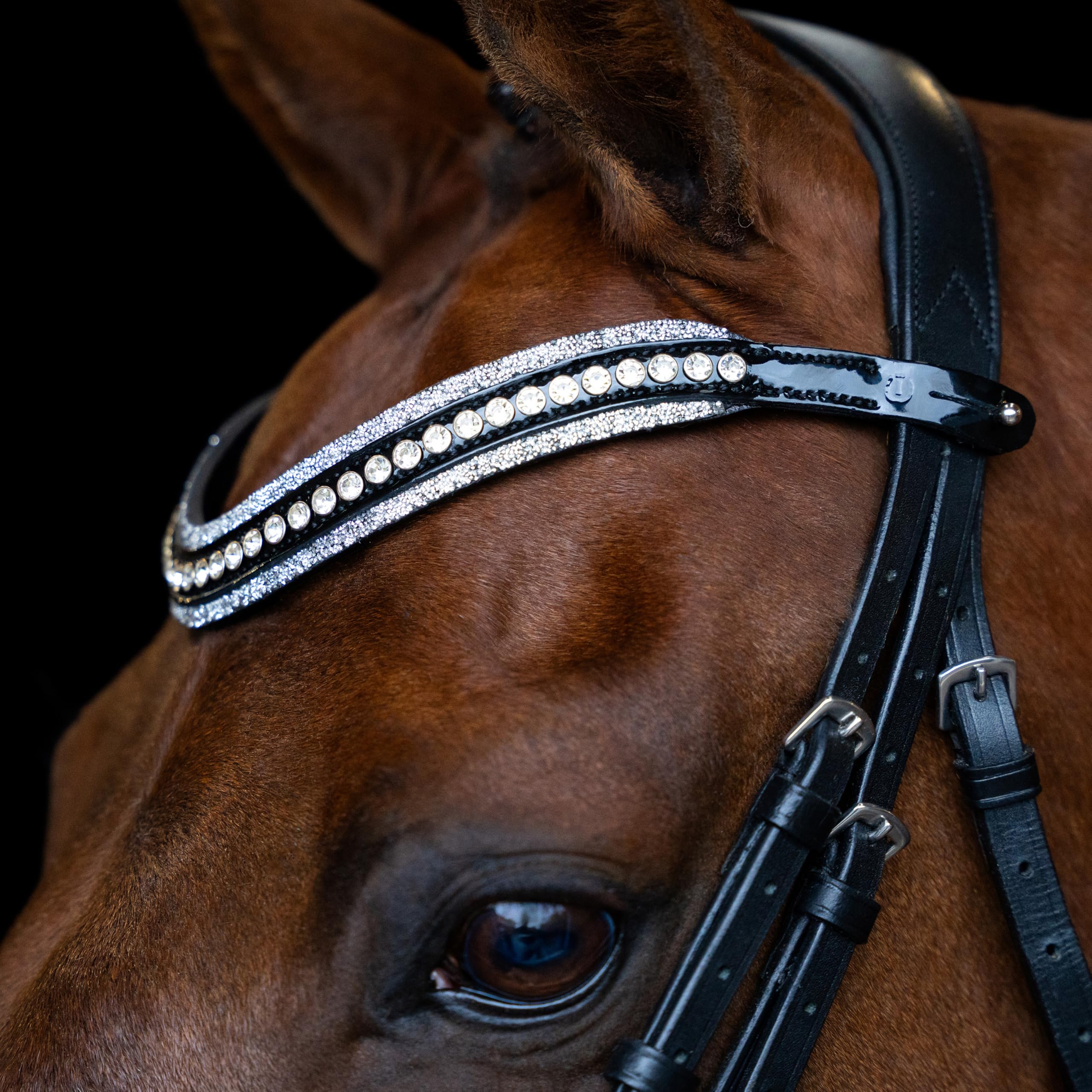 Imperial Riding IRH Maxima Crystal Pony Leather Headband with Glass Rhinestones and Pin Clasp