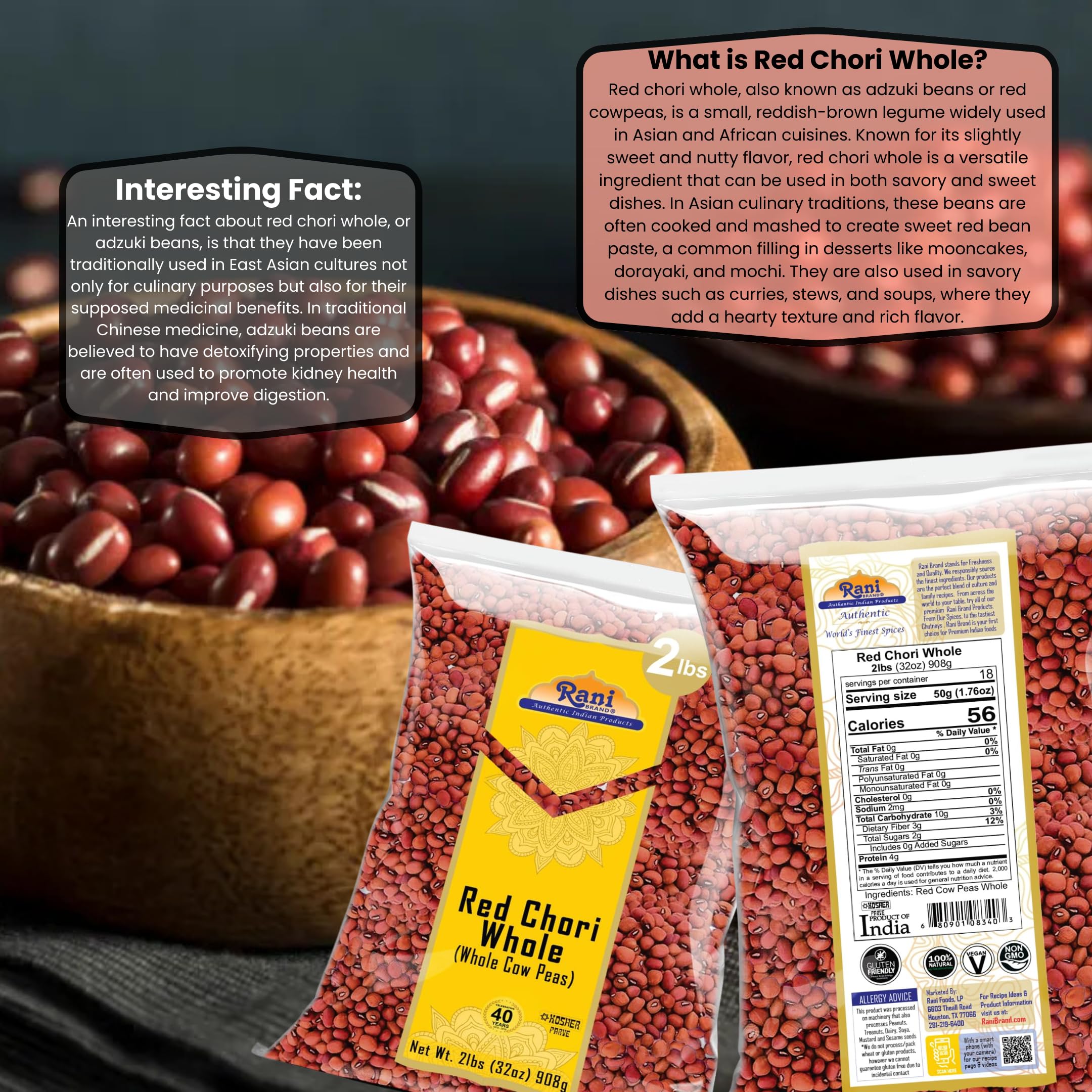 Rani Red Chori Whole (Adzuki Beans) 32oz (2lbs) 908g ~ All Natural | Vegan | Gluten Friendly | NON-GMO | Kosher | India Origin