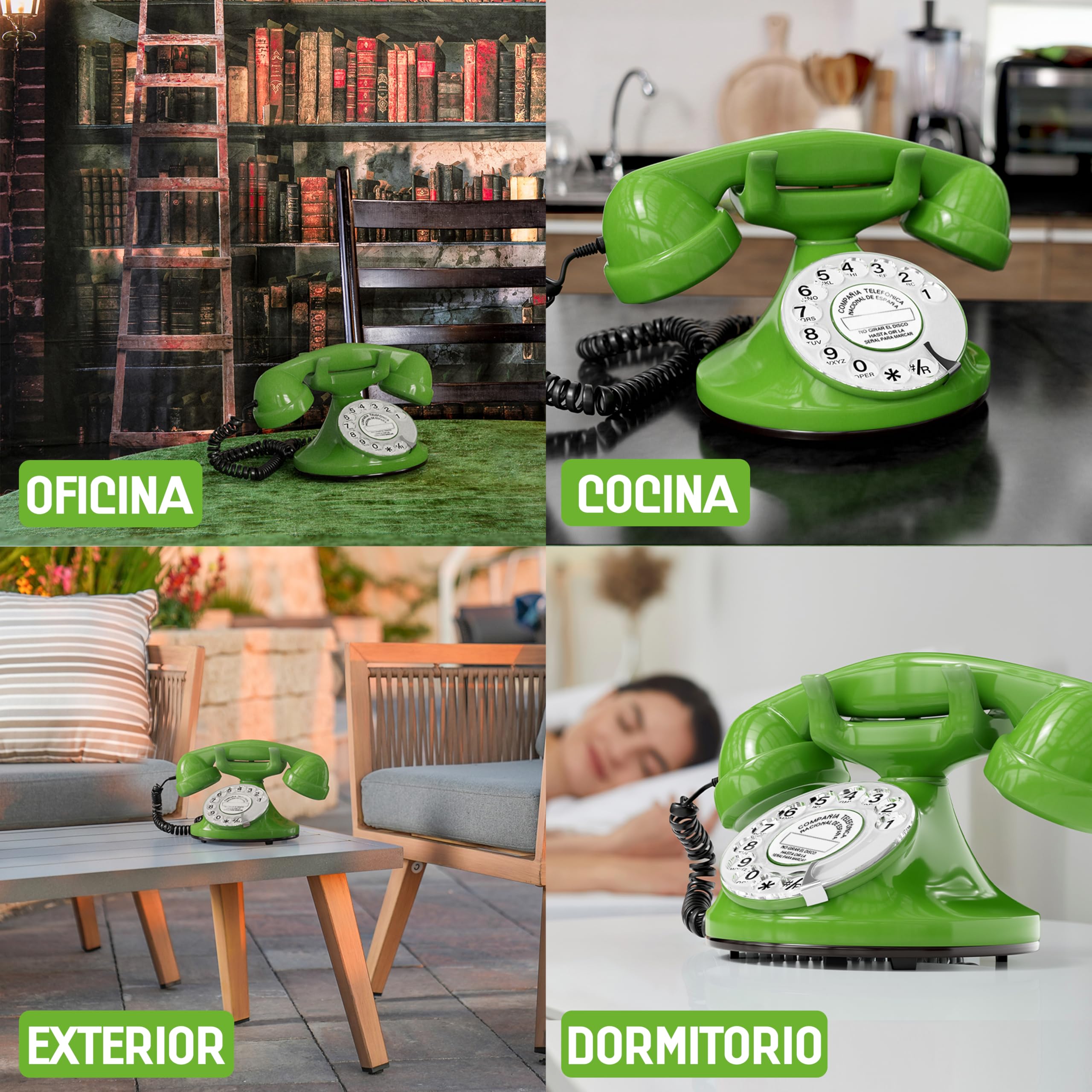 Opis FunkyFon Cable: El Teléfono Fijo Retro Vintage, un Teléfono Antiguo y Clásico para tu Casa Verde — view 5