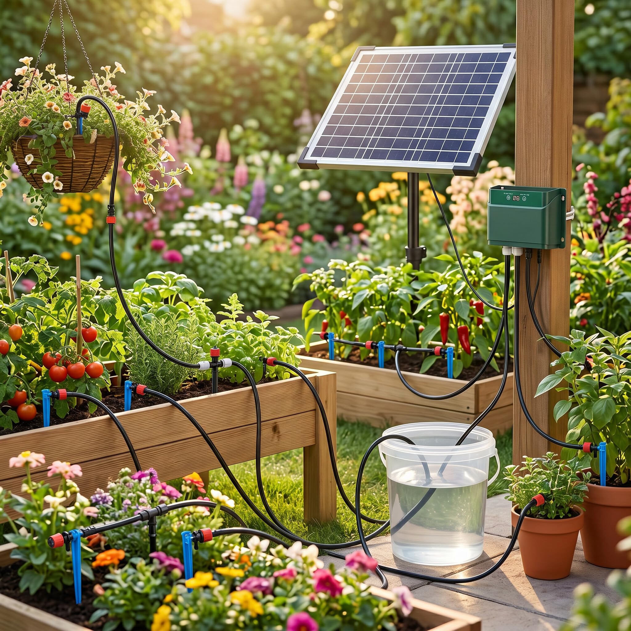 Qcwwy Kit di Irrigazione Solare Irrigazione a Goccia per Giardino nel Cortile Serra per Piante Giardino Esterno, Kit di Irrigazione a Goccia