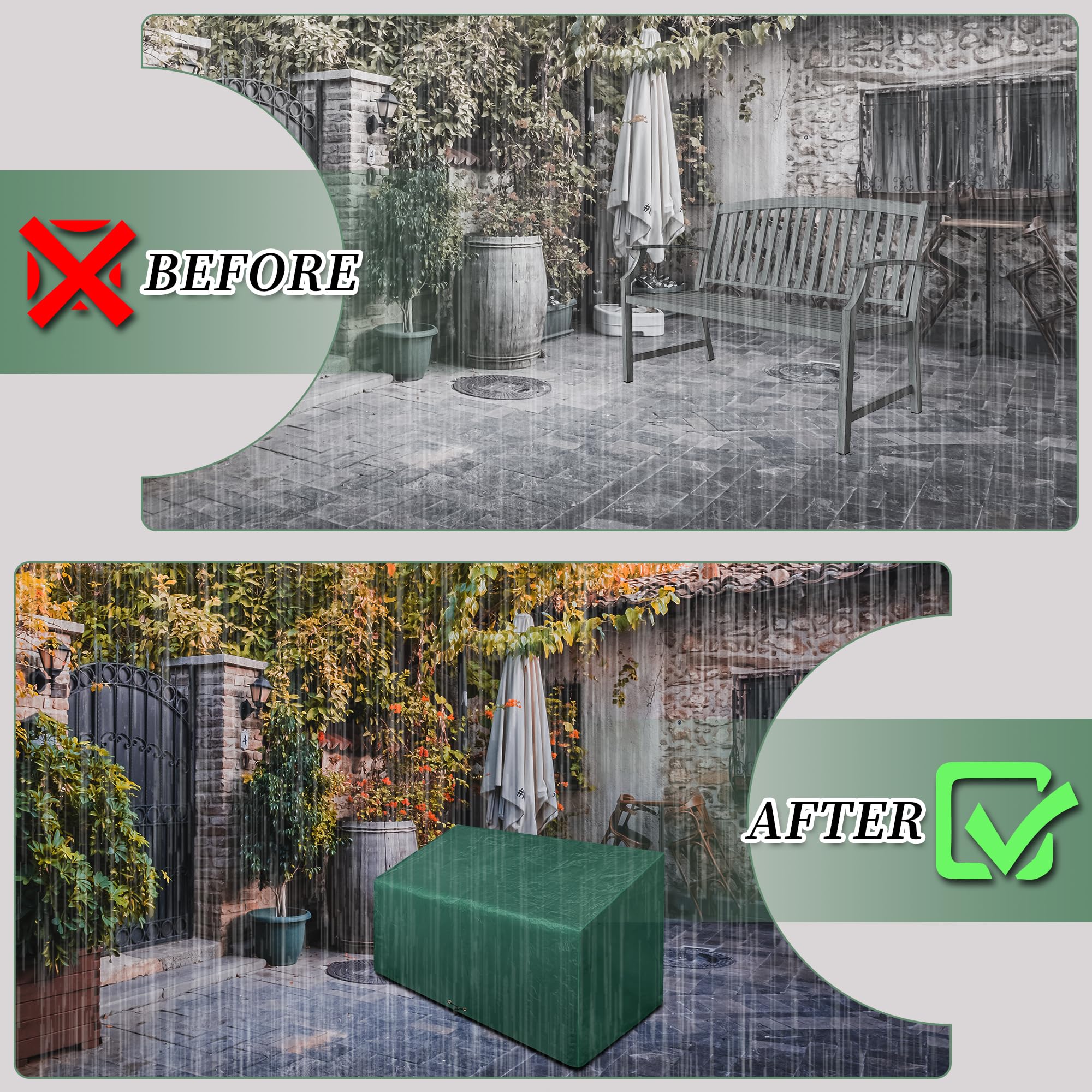 Garden Bench Covers Waterproof, Outdoor Patio Bench Cover 2 Seater, Garden seat Cover, Bench Covers with Drawstring, Anti-UV Wind Waterproof (Green-pe, 134 x 66 x 63/89cm)