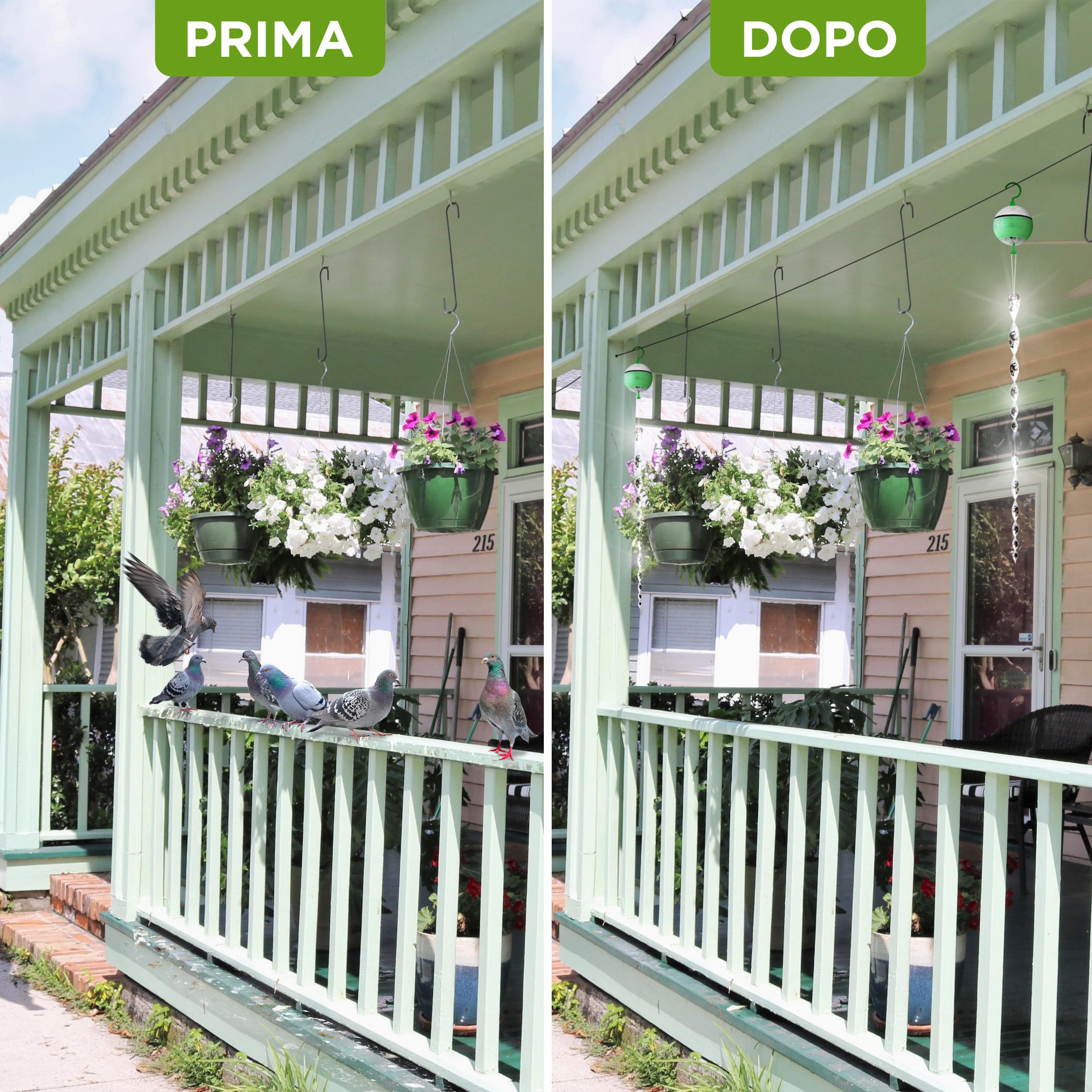 ISOTRONIC dissuasore solare uccelli 4in1 movimento ultrasuoni luce blu riflettori argentati piccioni balcone giardino 4 pezzi efficace esterno protezione difesa stop volatili ecologico decorativo