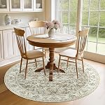 JINCHAN Rug rond 6ft Zone Rug Taupe Ancien tapis de sol Cuisine Intérieur mince Floral Imprimer Circle Rug 6' Round Retro Accent Farmhouse Non Slip Salle à manger Salon Chambre Bureau
