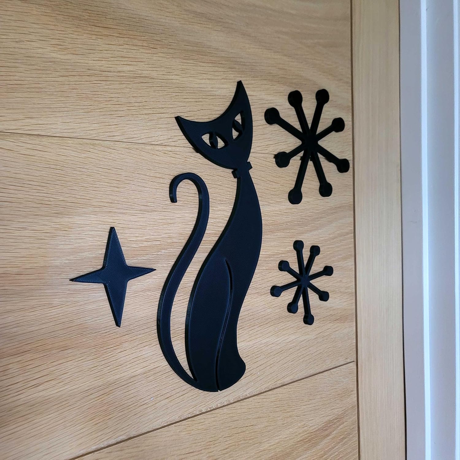 MidCentury Modern Vintage Style Atomic Cats & Star Bursts Wall Art 1960s Retro Decor 50s MCM Midmod Space Age (Black)
