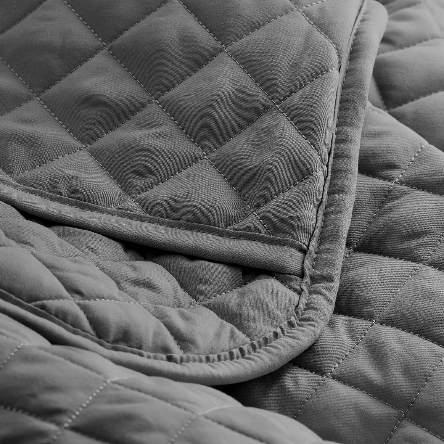 Gray Diamond Stitched Microfiber Twin Coverlet Set