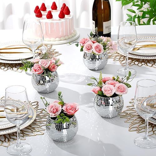 Miniatura 4 de 6 Piezas Jarrón de Flores Bola de Discoteca Espejo Bola de Discoteca Jarrón de Vidrio Macetero Portavelas Jarrón de Vidrio a Granel para Centros de