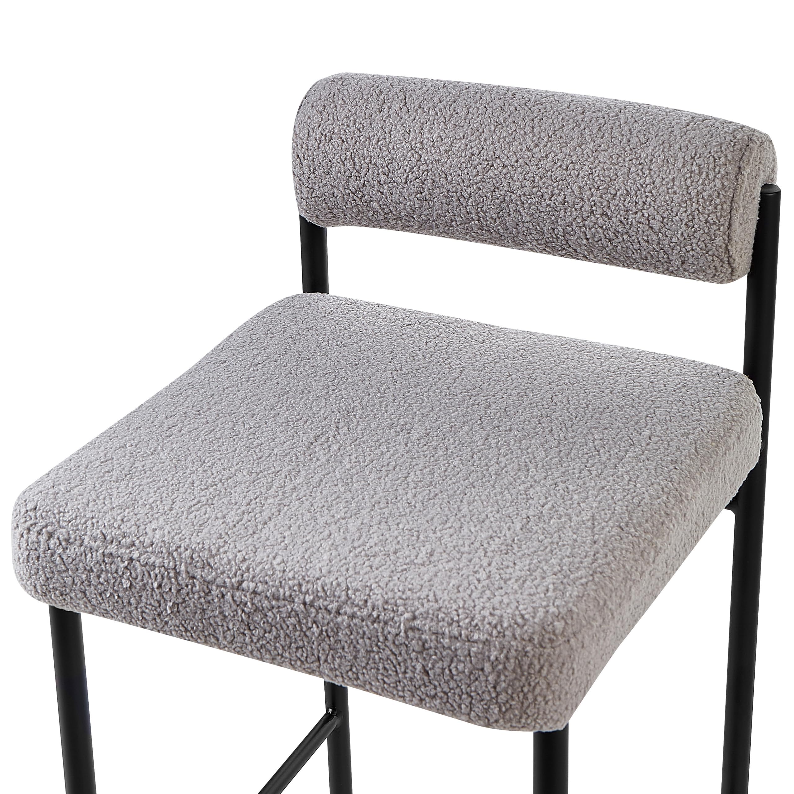 Beliani Barstuhl 2er Set Bouclé grau niedrige Lehne Metallgestell Fußstütze Retro Amaya